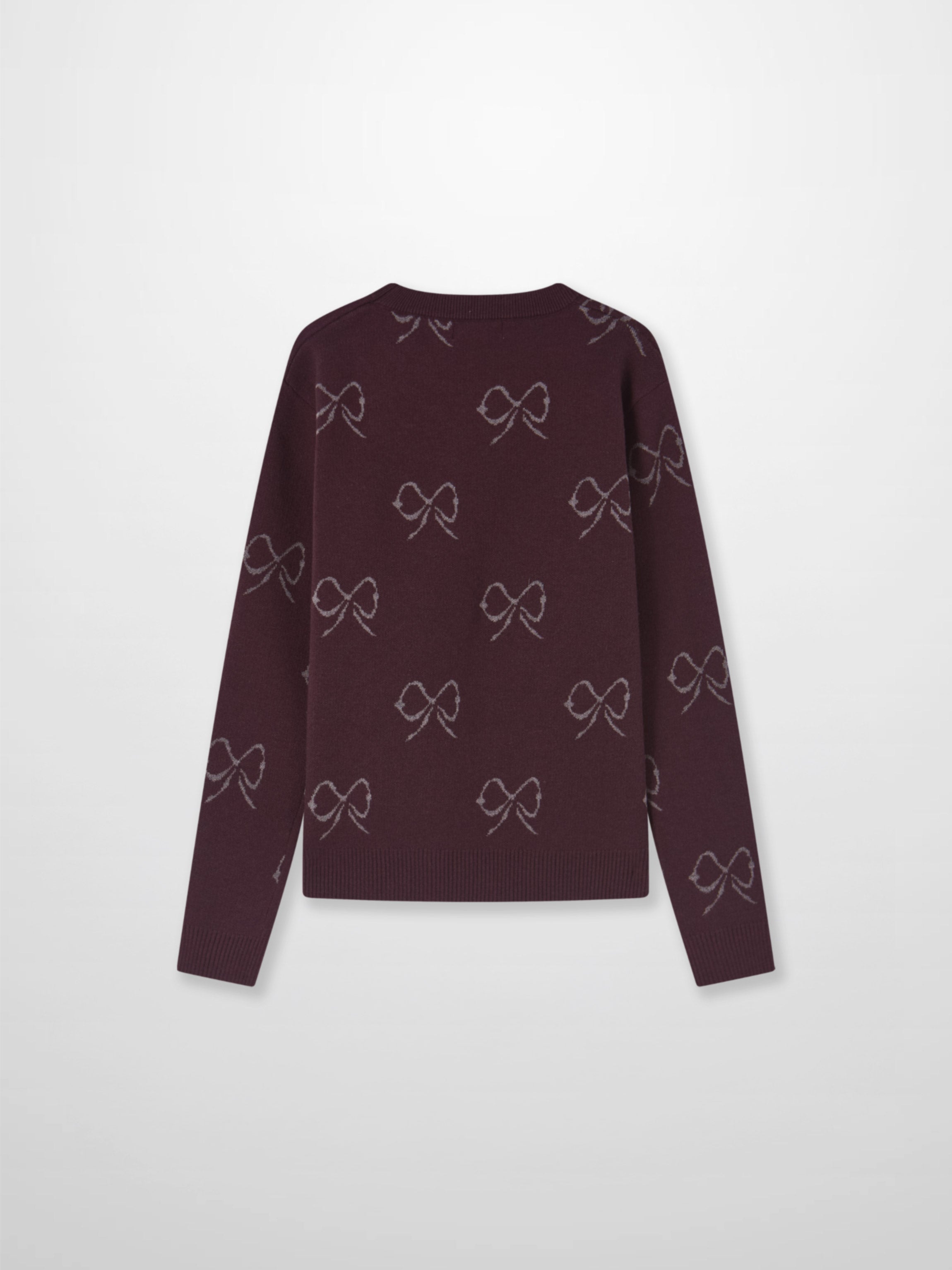 Bow Knit Sweater burgundy for girls, long-sleeve knit with bow pattern