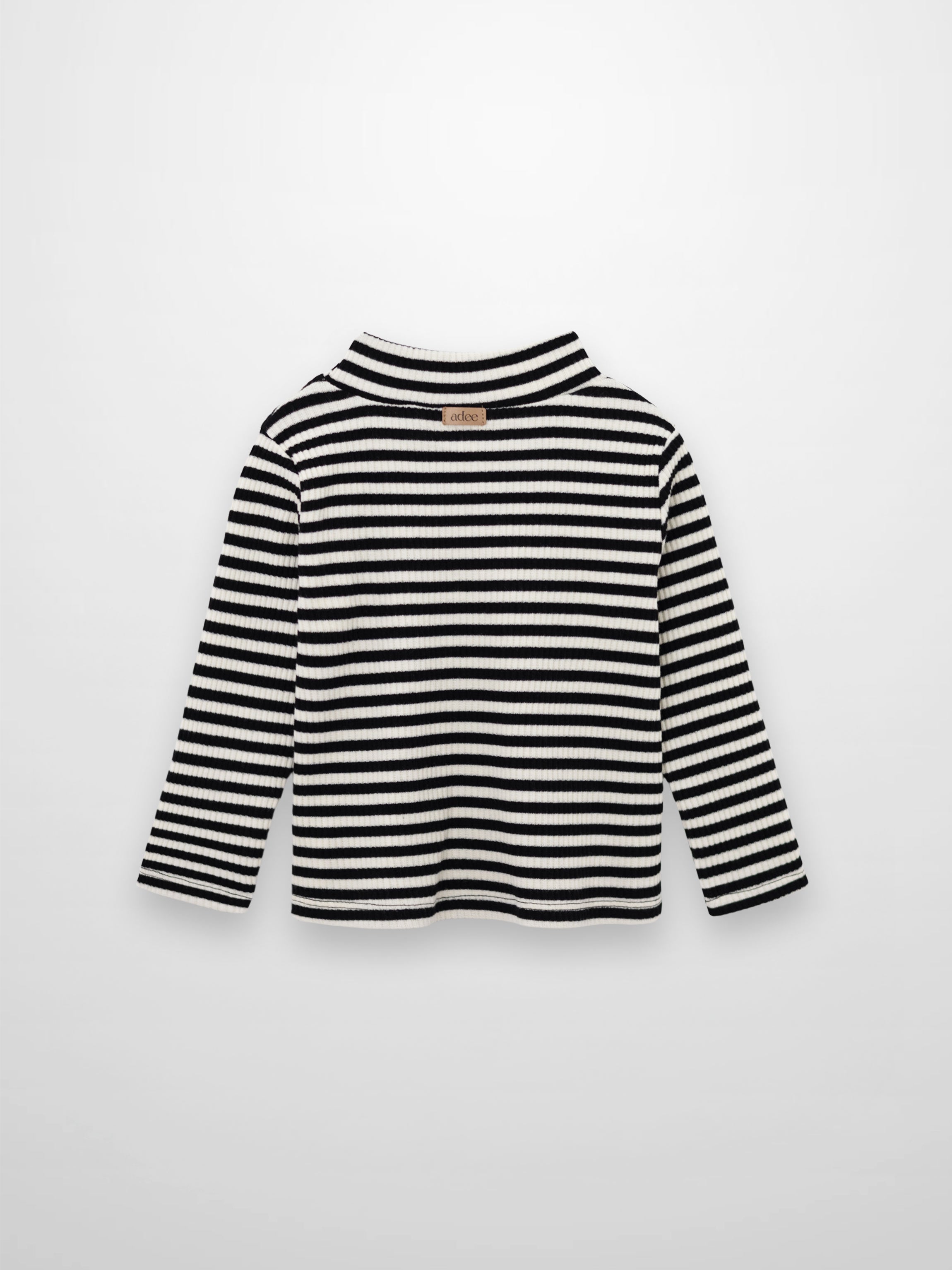 Striped Mock Neck T-Shirt - Black & White