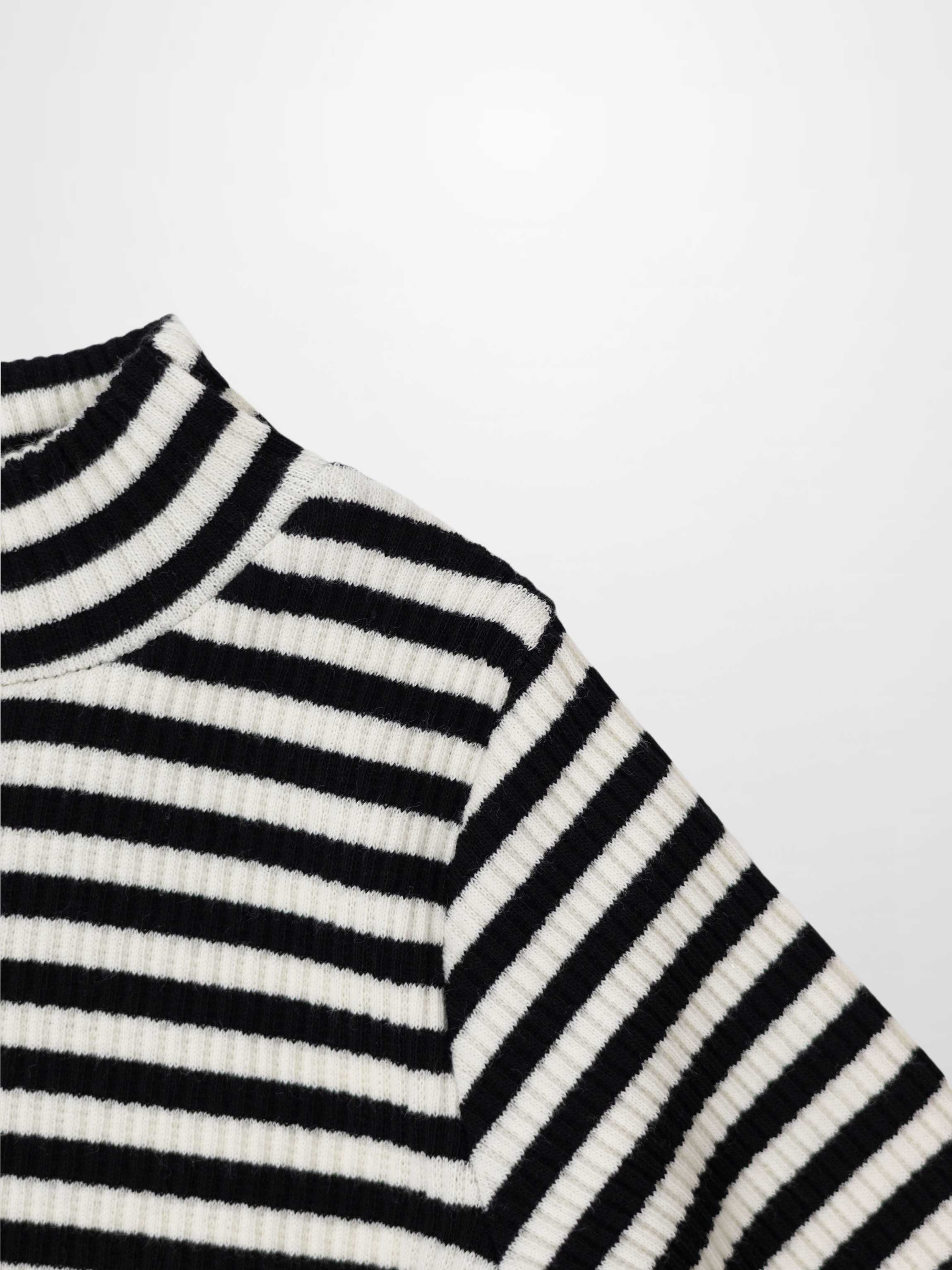 Striped Mock Neck T-Shirt - Black & White