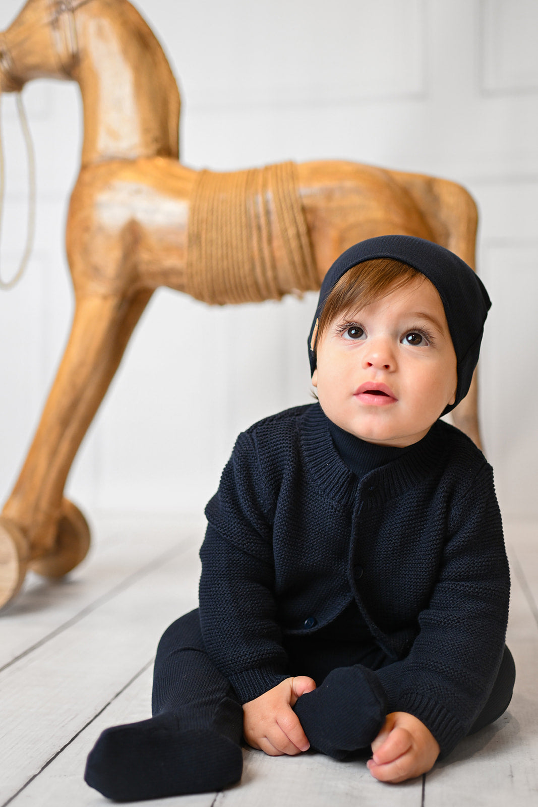 Mock Neck Beanie - Navy