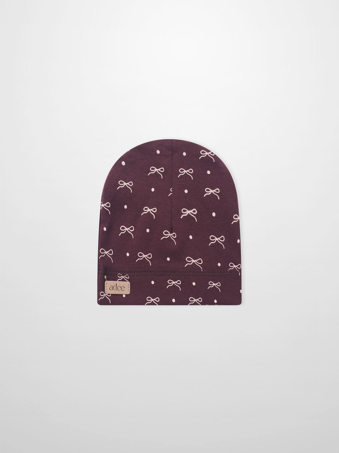 Burgundy bow hat for girls by Adee with white bow pattern