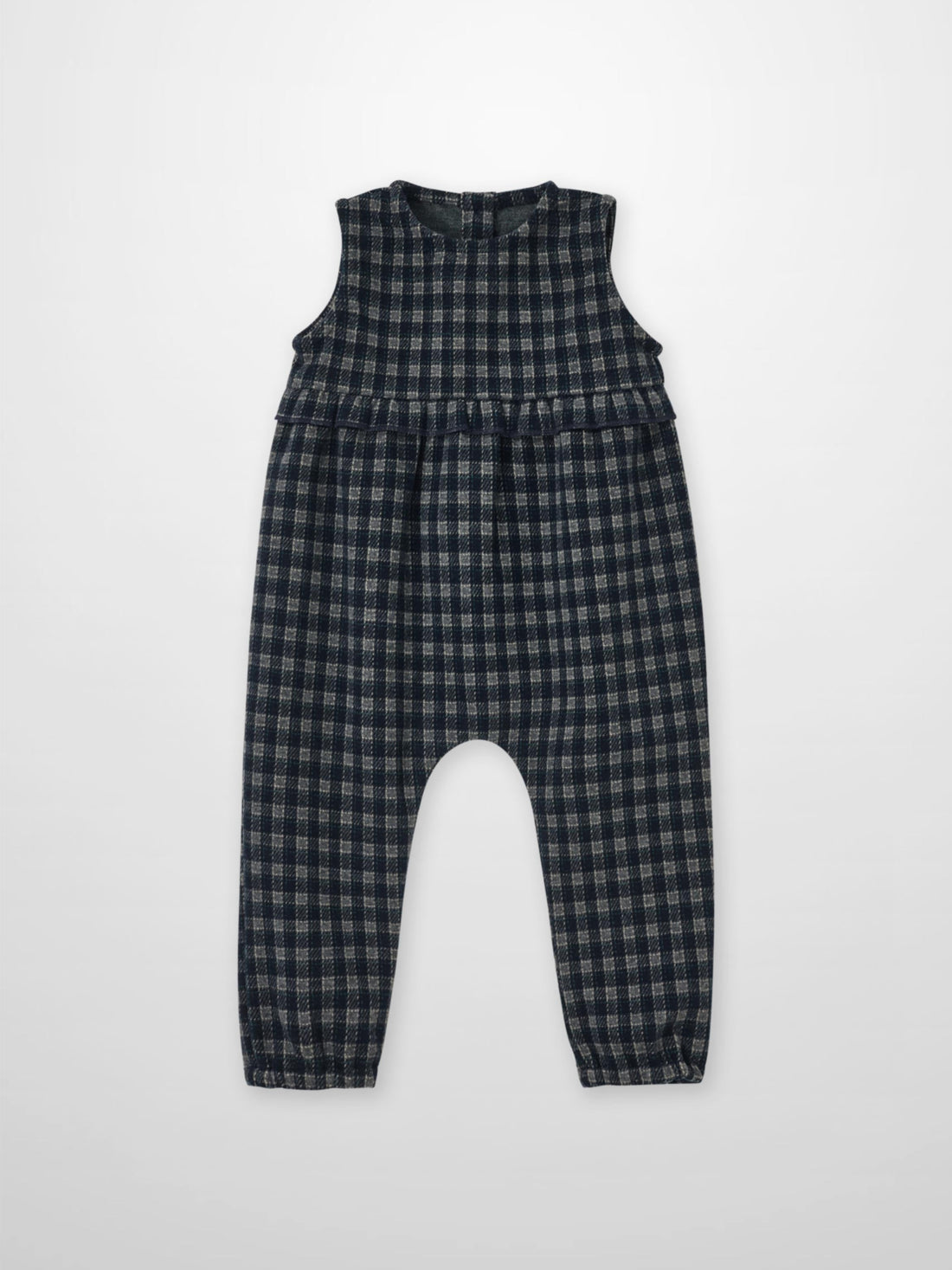 Plaid Navy Boys Dressy Overalls by Adee, sleeveless bib design in dark checkered fabric