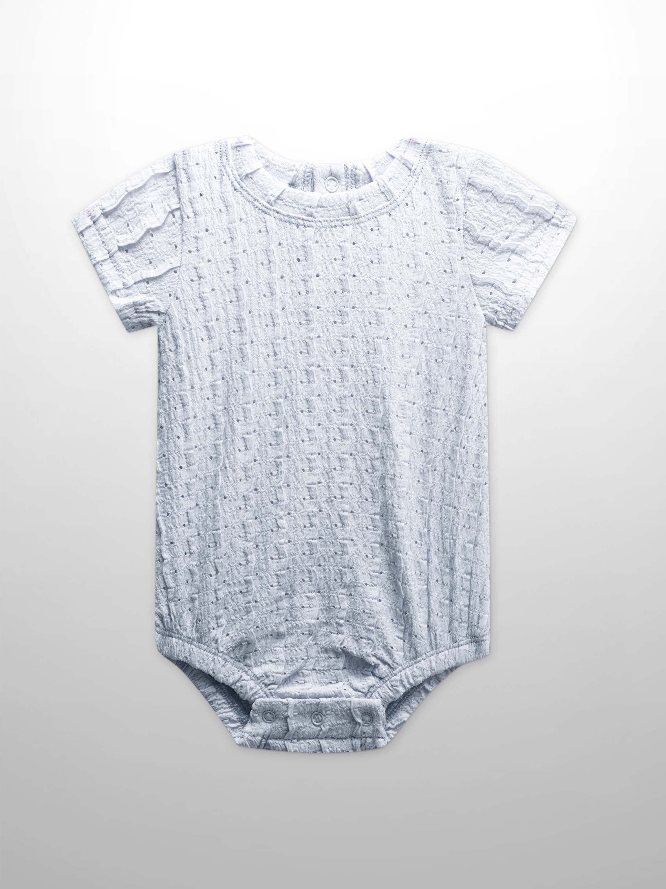 Ruffled Pointelle Romper- Light Blue