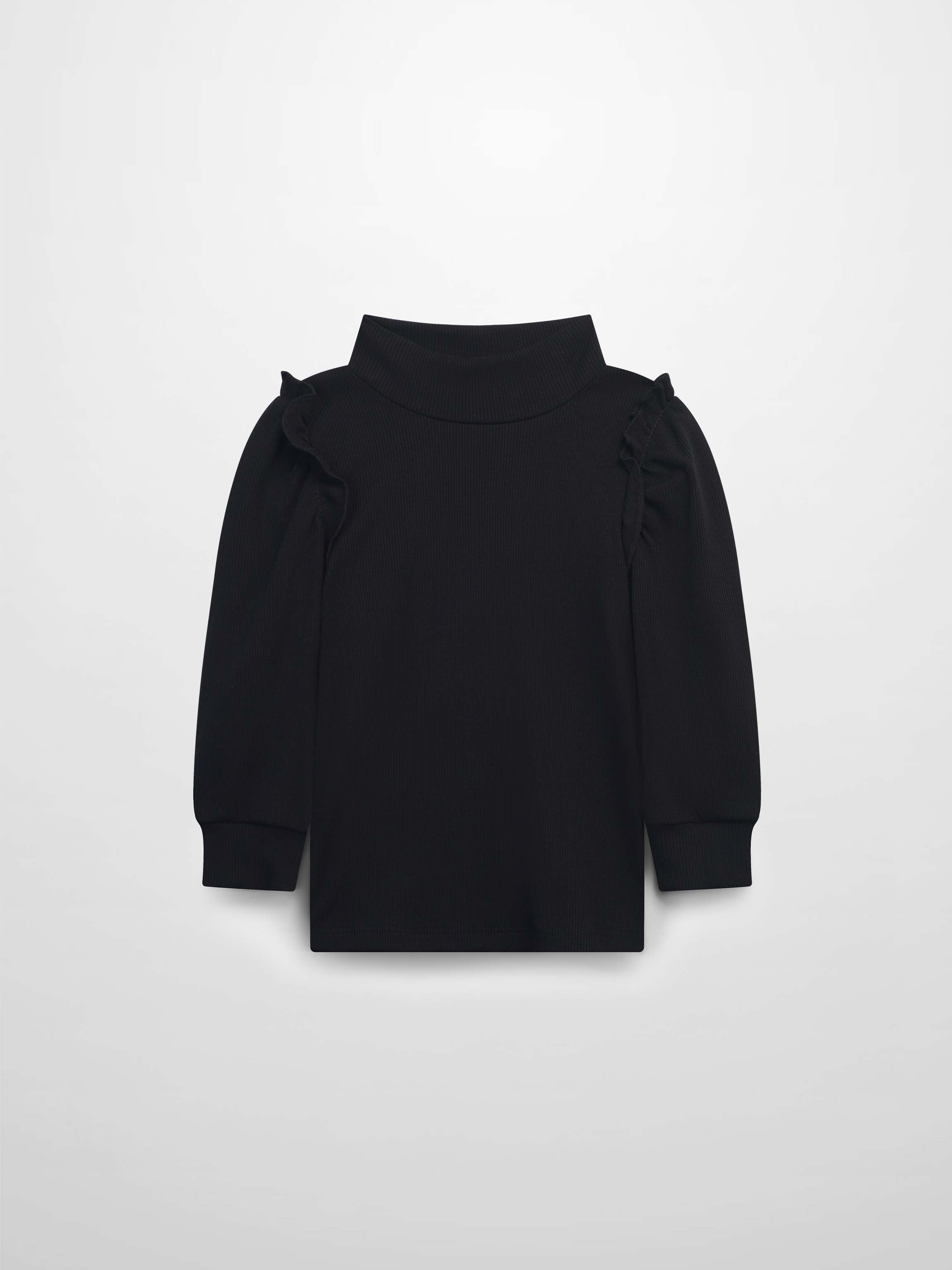 Ruffle Puff Sleeve Mock Neck Shirt - Black