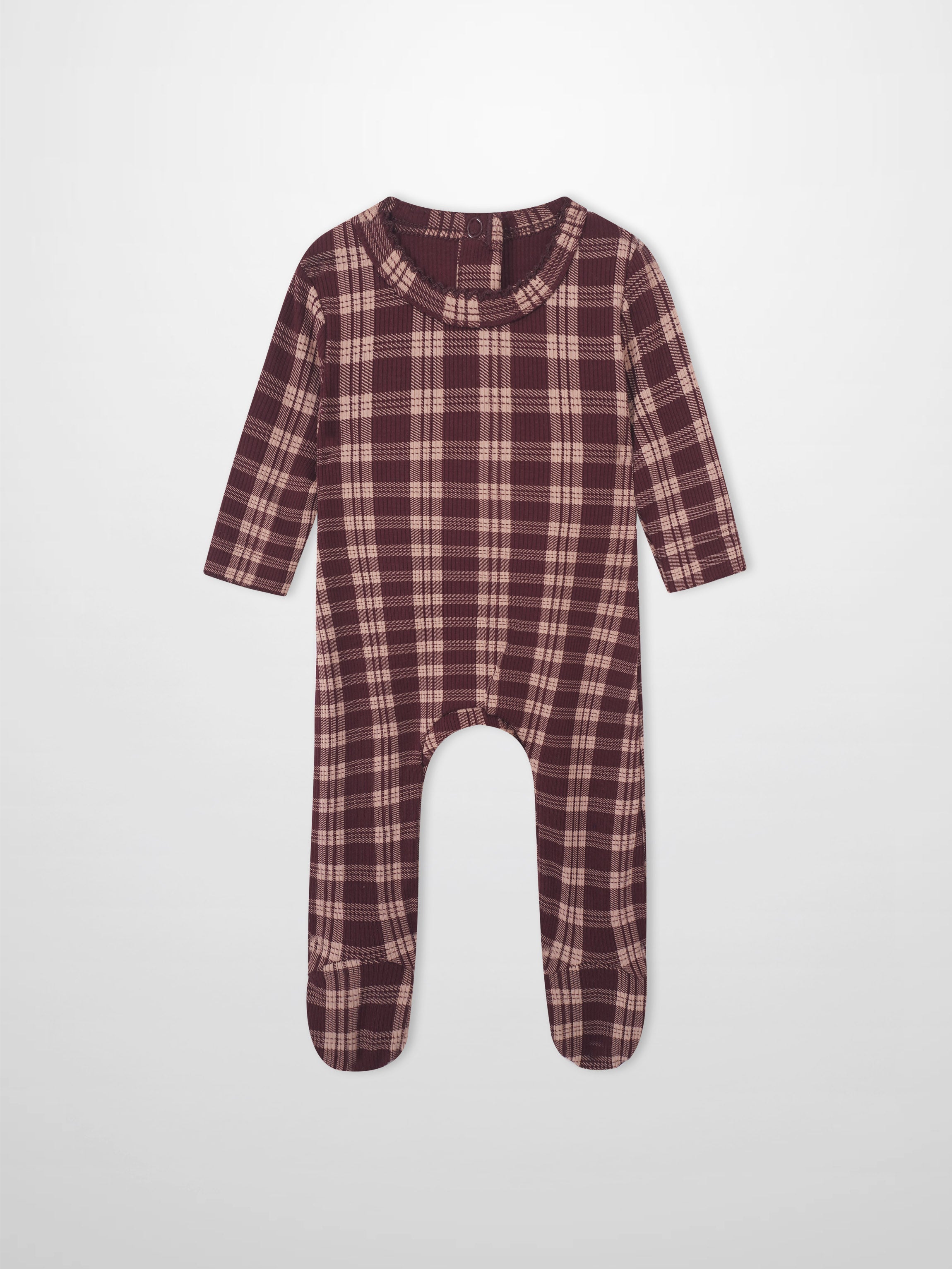 Adee Girls Stretchies burgundy plaid footed romper
