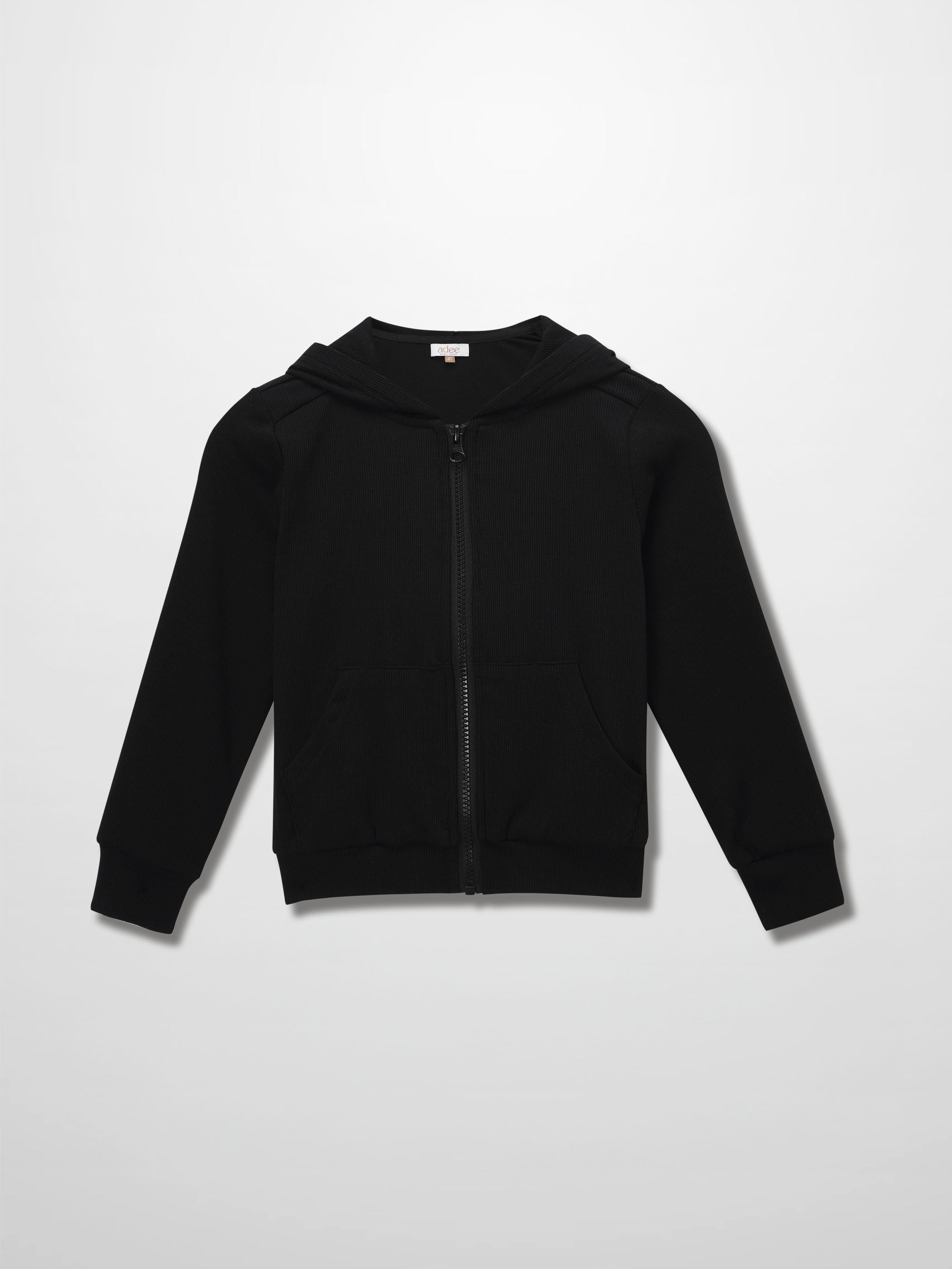 Thin - Ribbed Zip Sweatshirt - Black