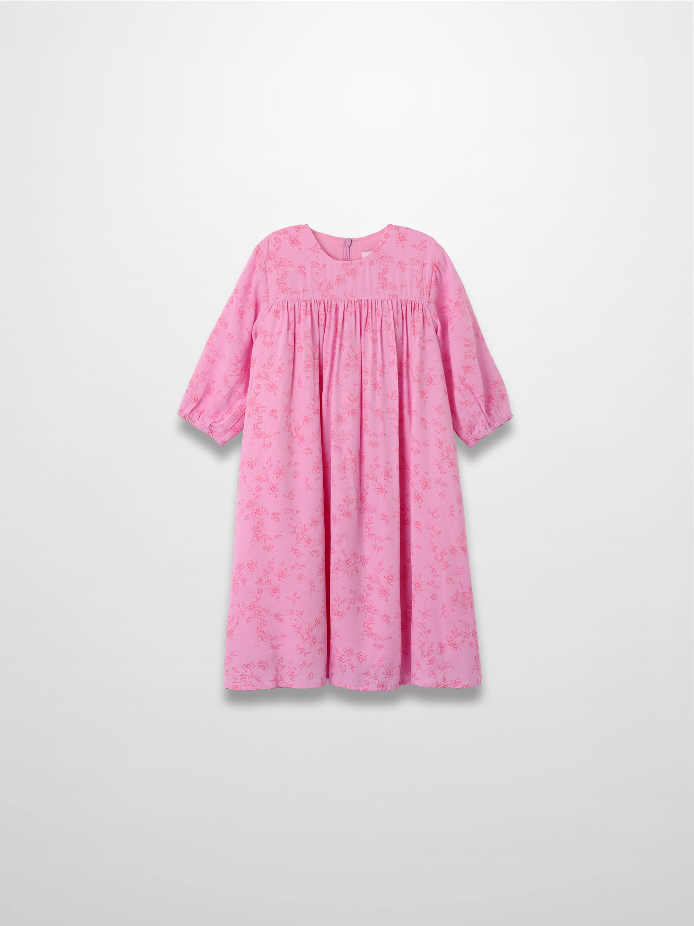 Pink Flower Dress - 3/4 Sleeve