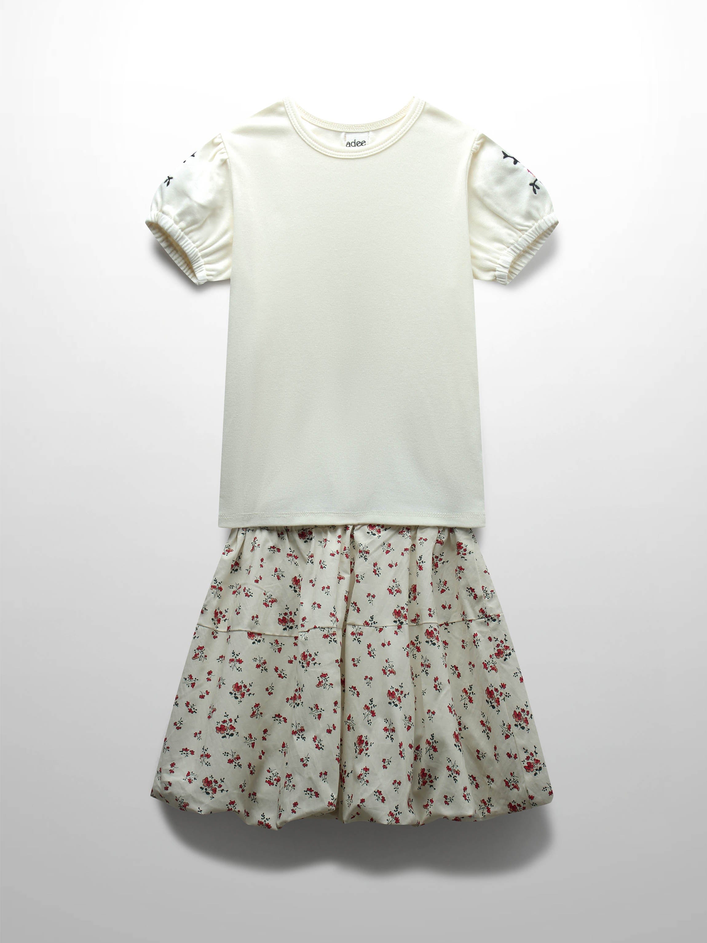 Floral Bubble Skirt with Short Sleeve T-shirt