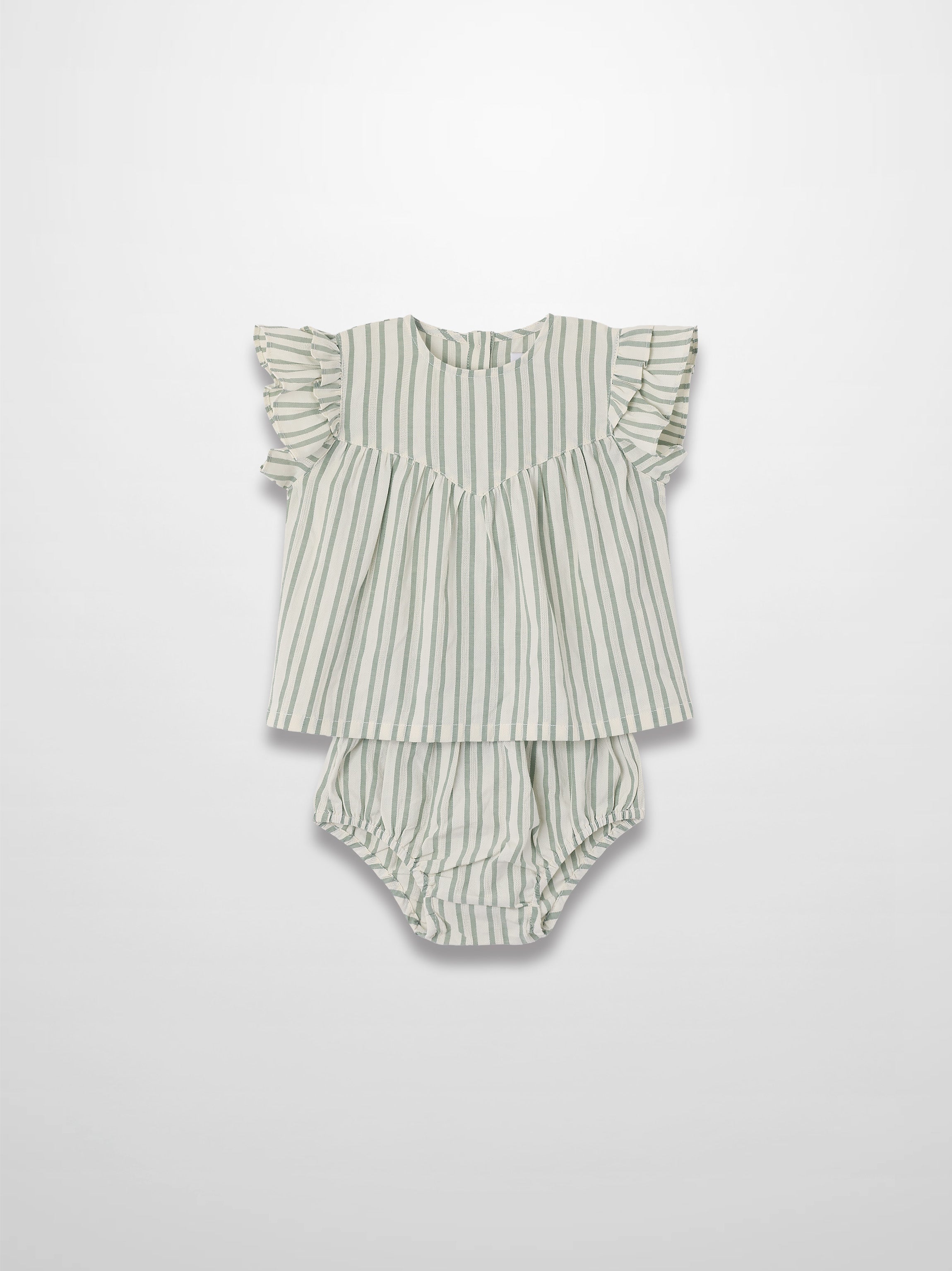 Green Striped Ruffled Shirt & Bloomers Set