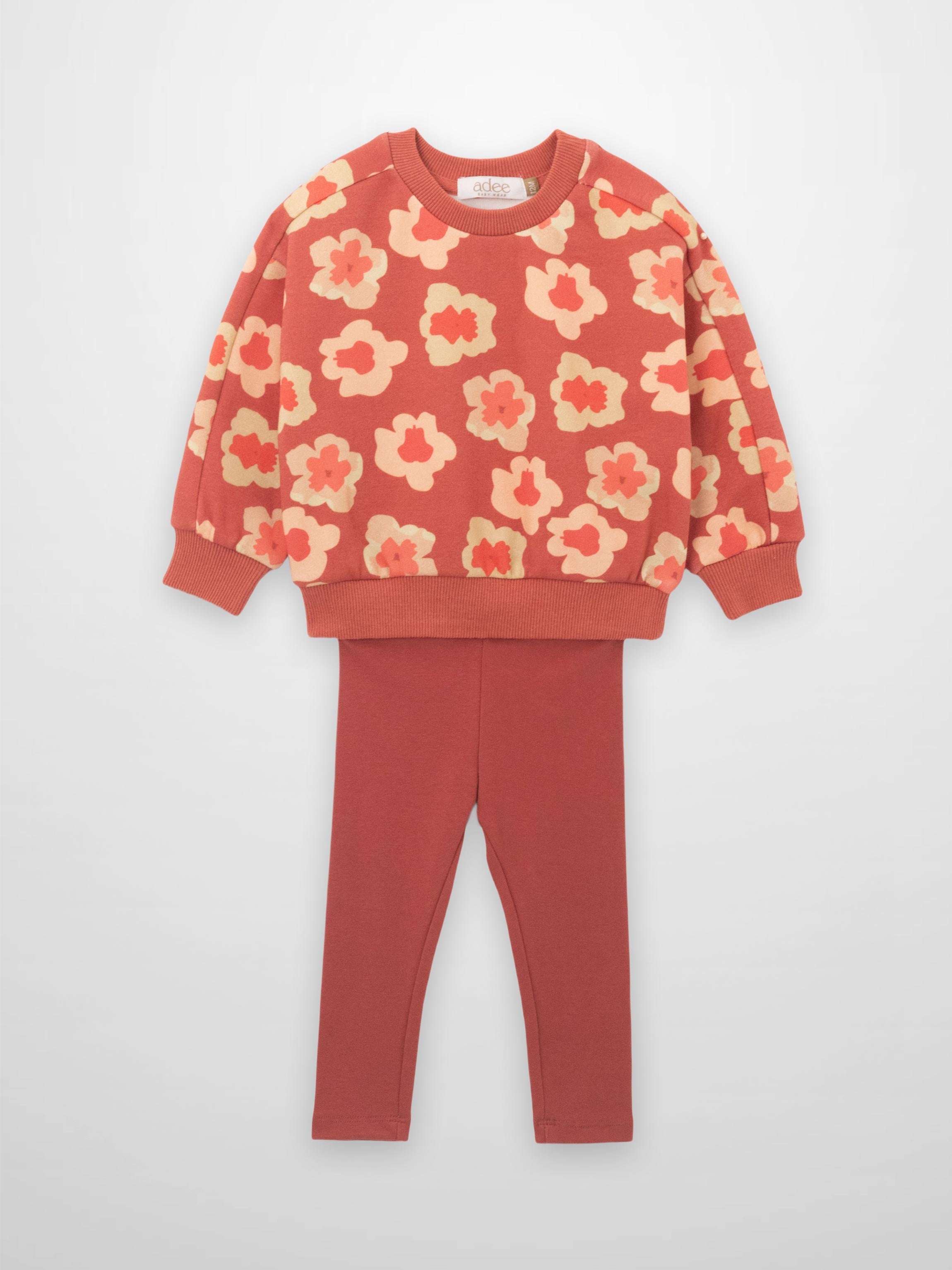 Red Flower Sweatshirt & Leggings Set