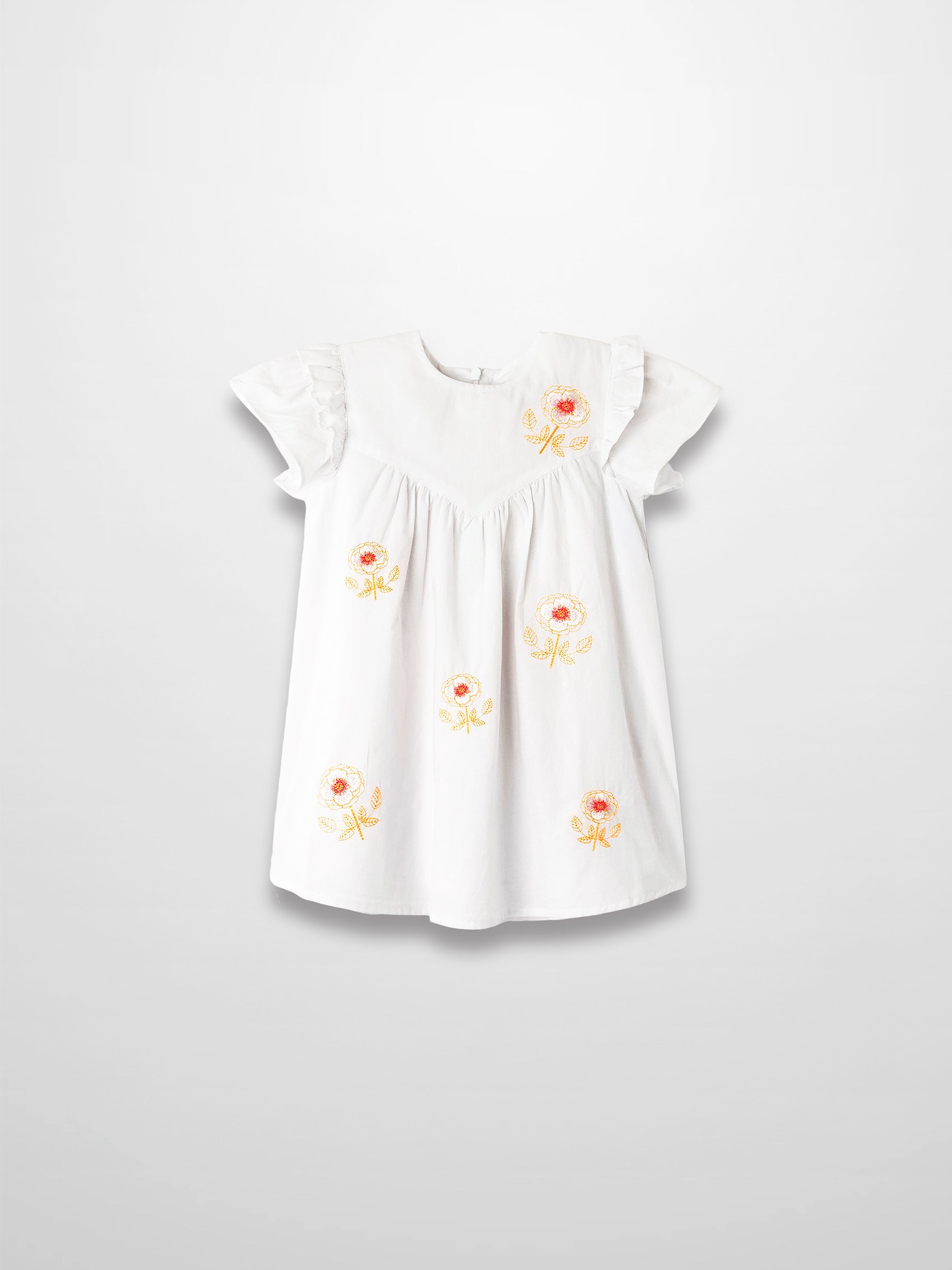 Embroidered Flower Dress - Short Sleeve