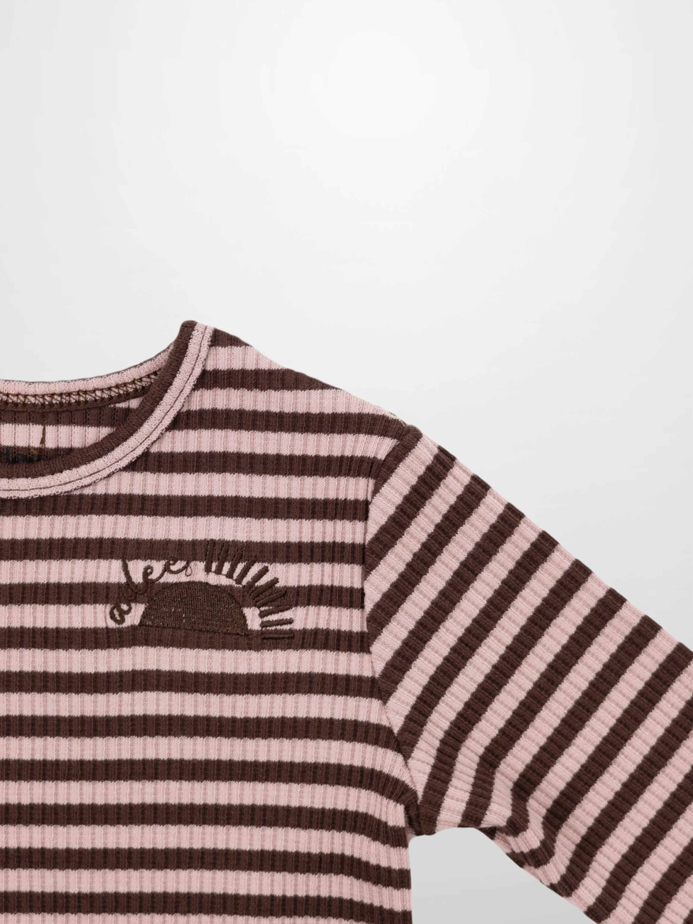 Striped Crew Neck T-Shirt - Brown & Pink