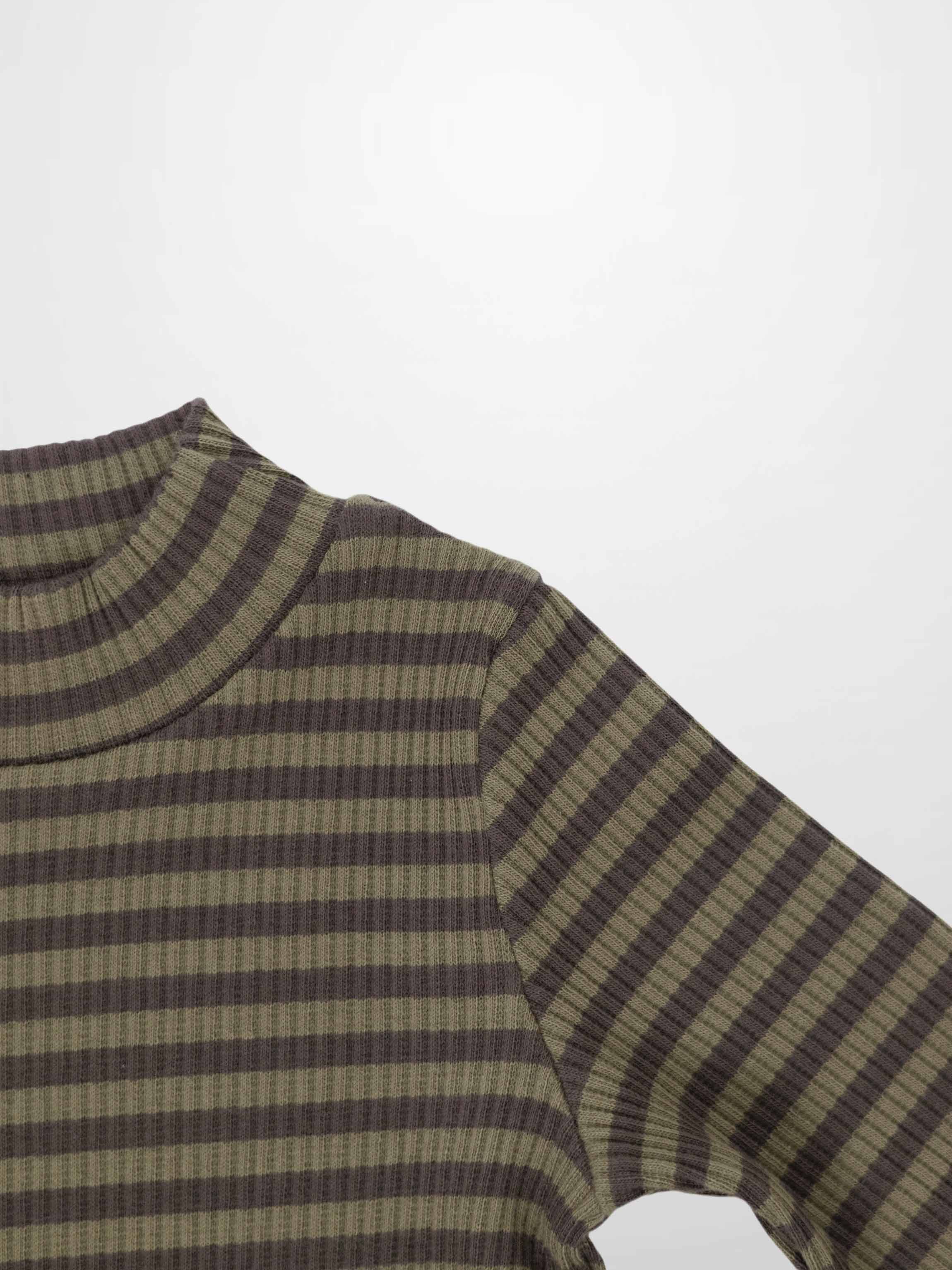 Striped Mock Neck T-Shirt - Green