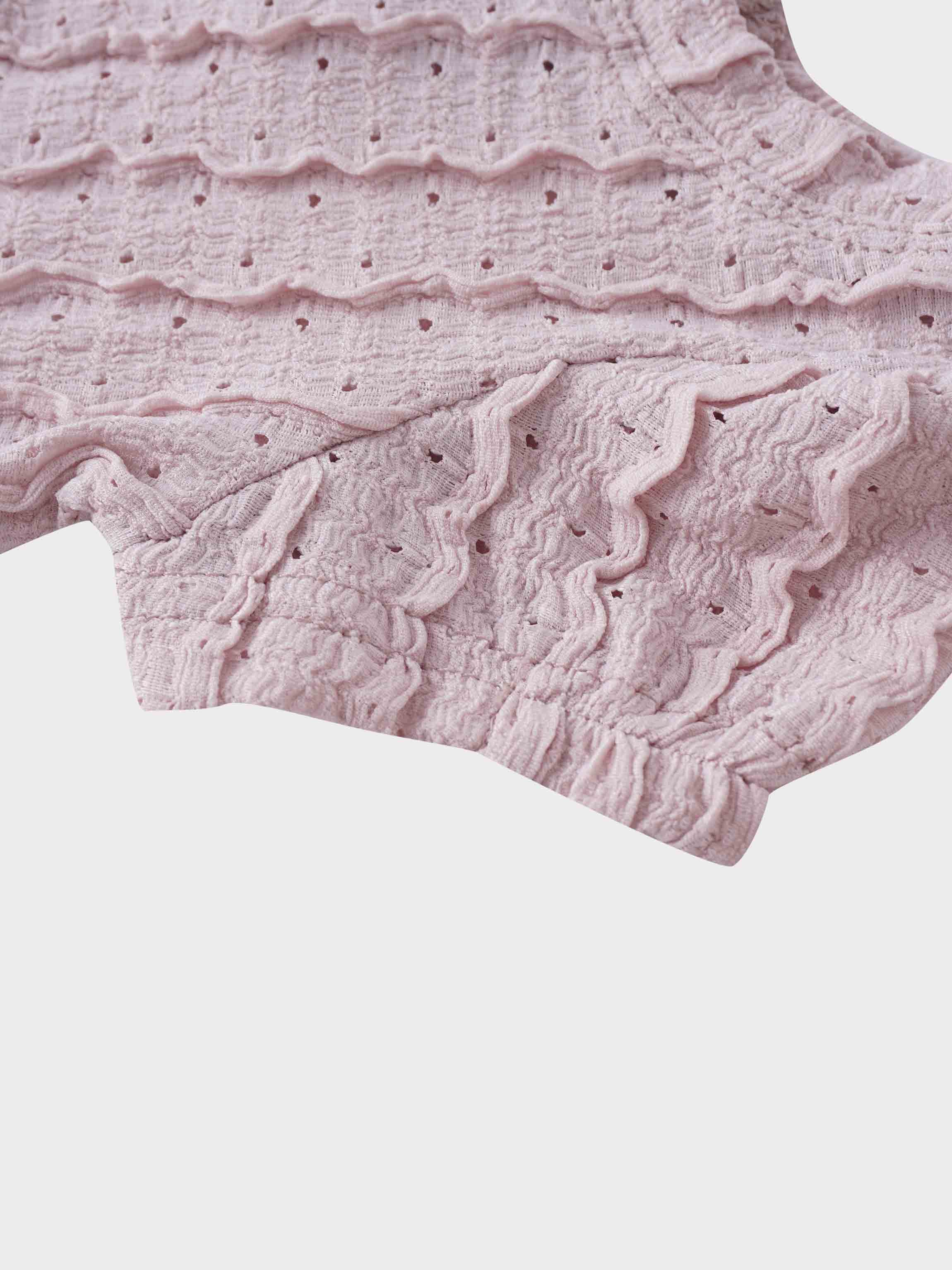 Ruffled Pointelle Romper- Light Pink