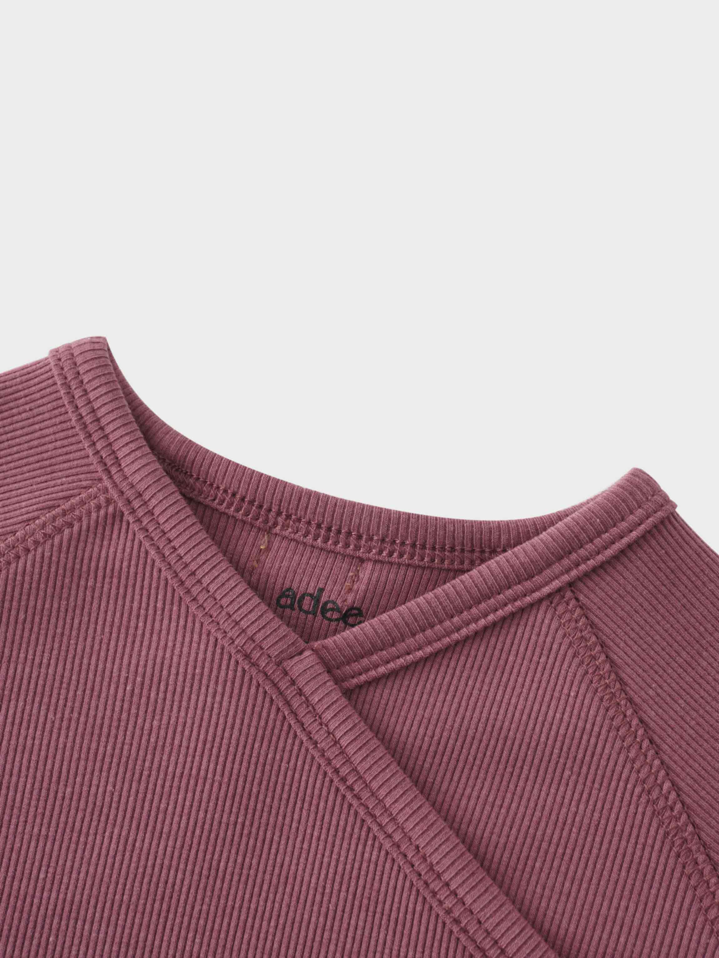 Crossover Thin Ribbed Pajama - Dark Mauve