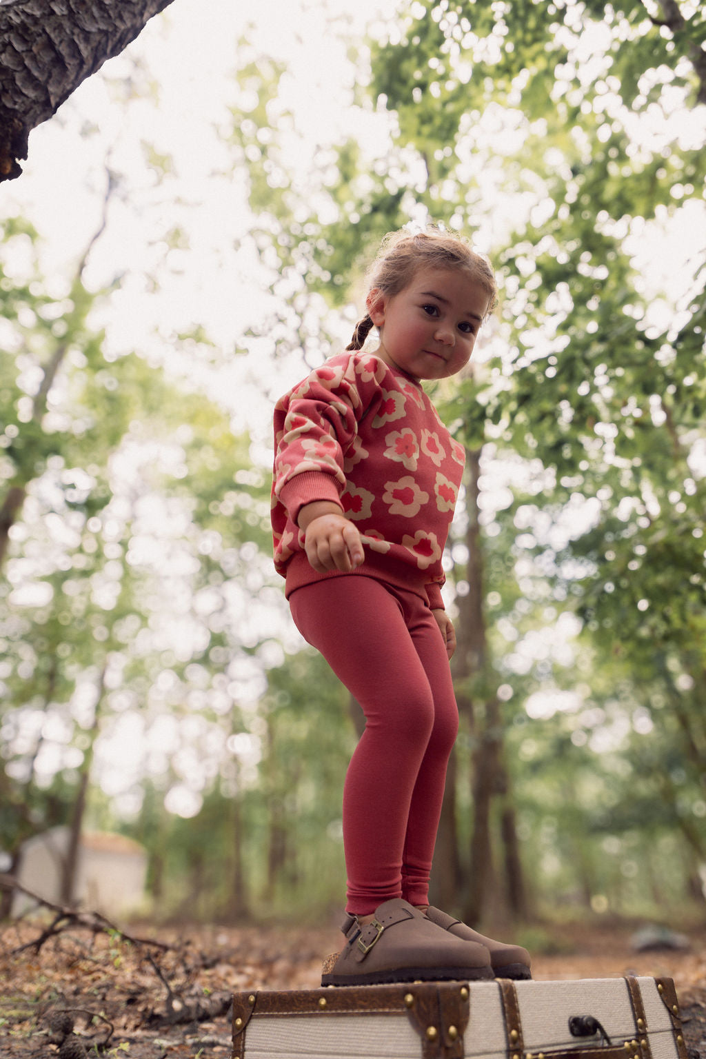 Red Flower Sweatshirt & Leggings Set