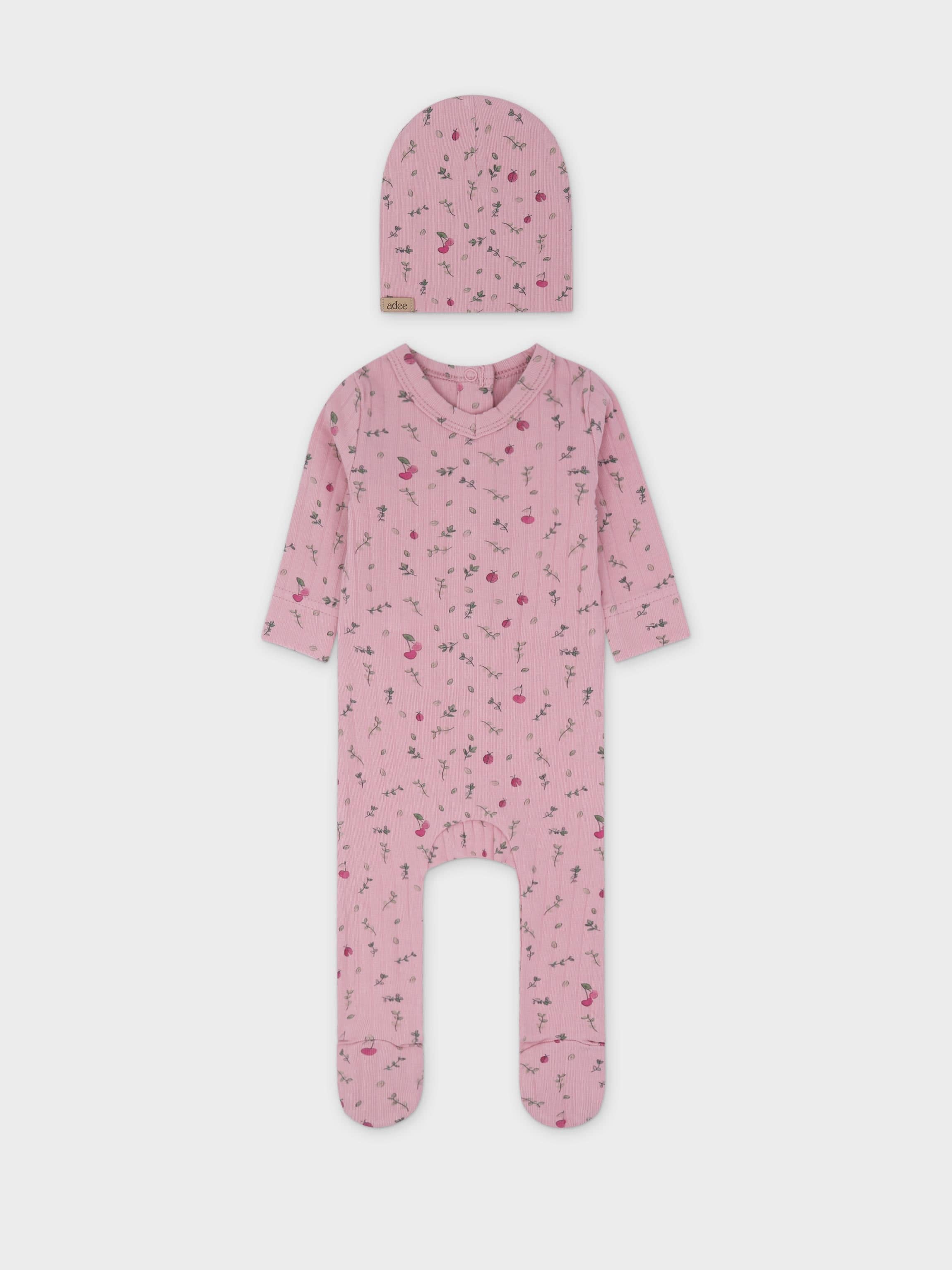 Mini berry Stretchy, Beanie and Bib-Pink