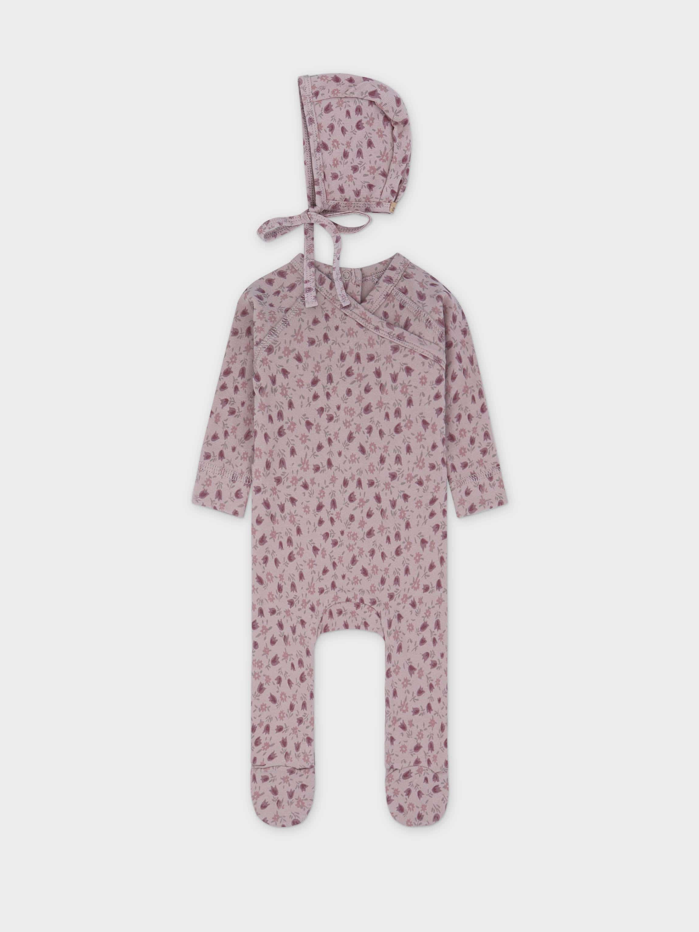 Pink Tulip Stretchy, Bonnet & Bib