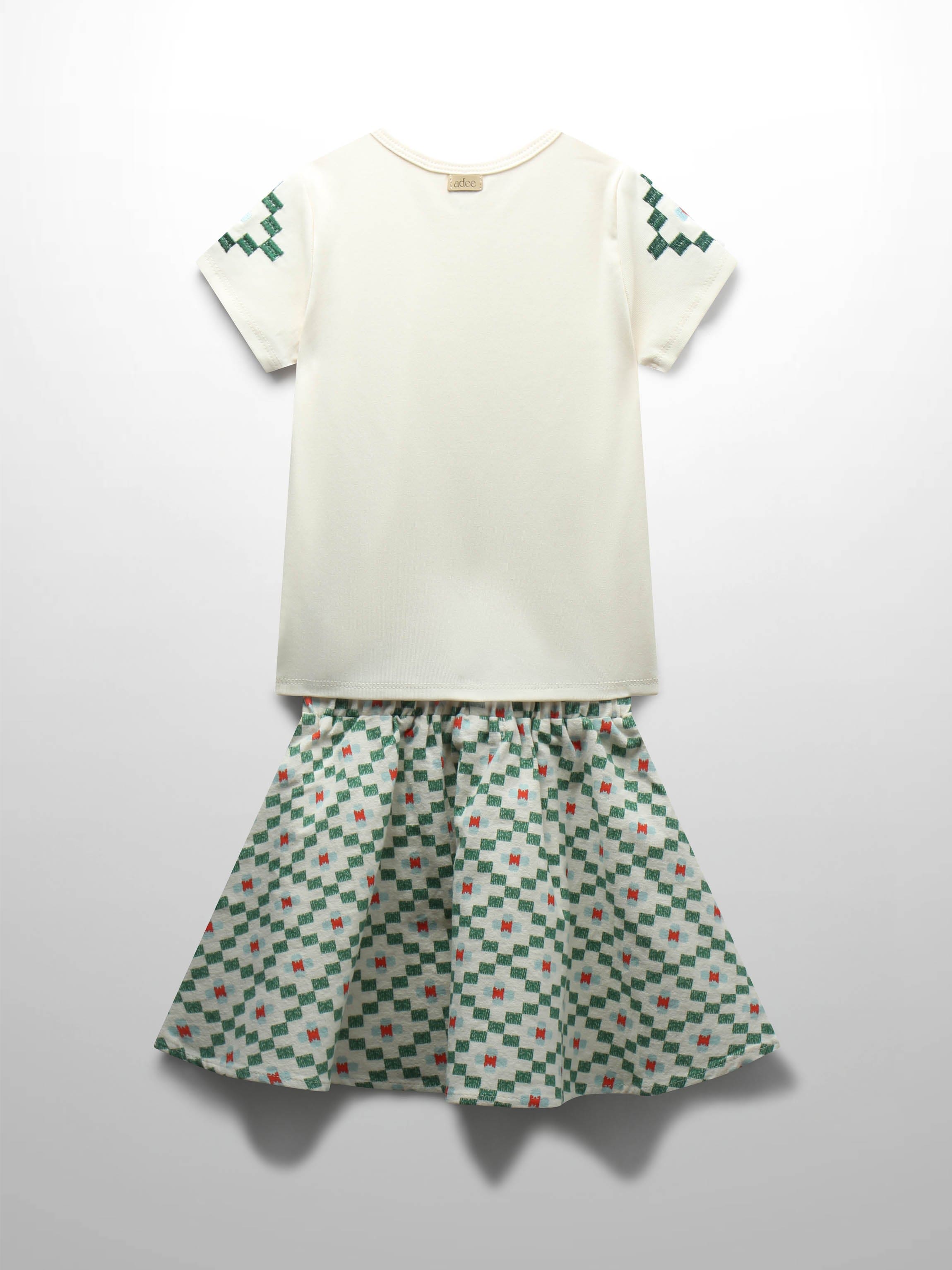 Green Diamond Skirt with Short Sleeve Shirt