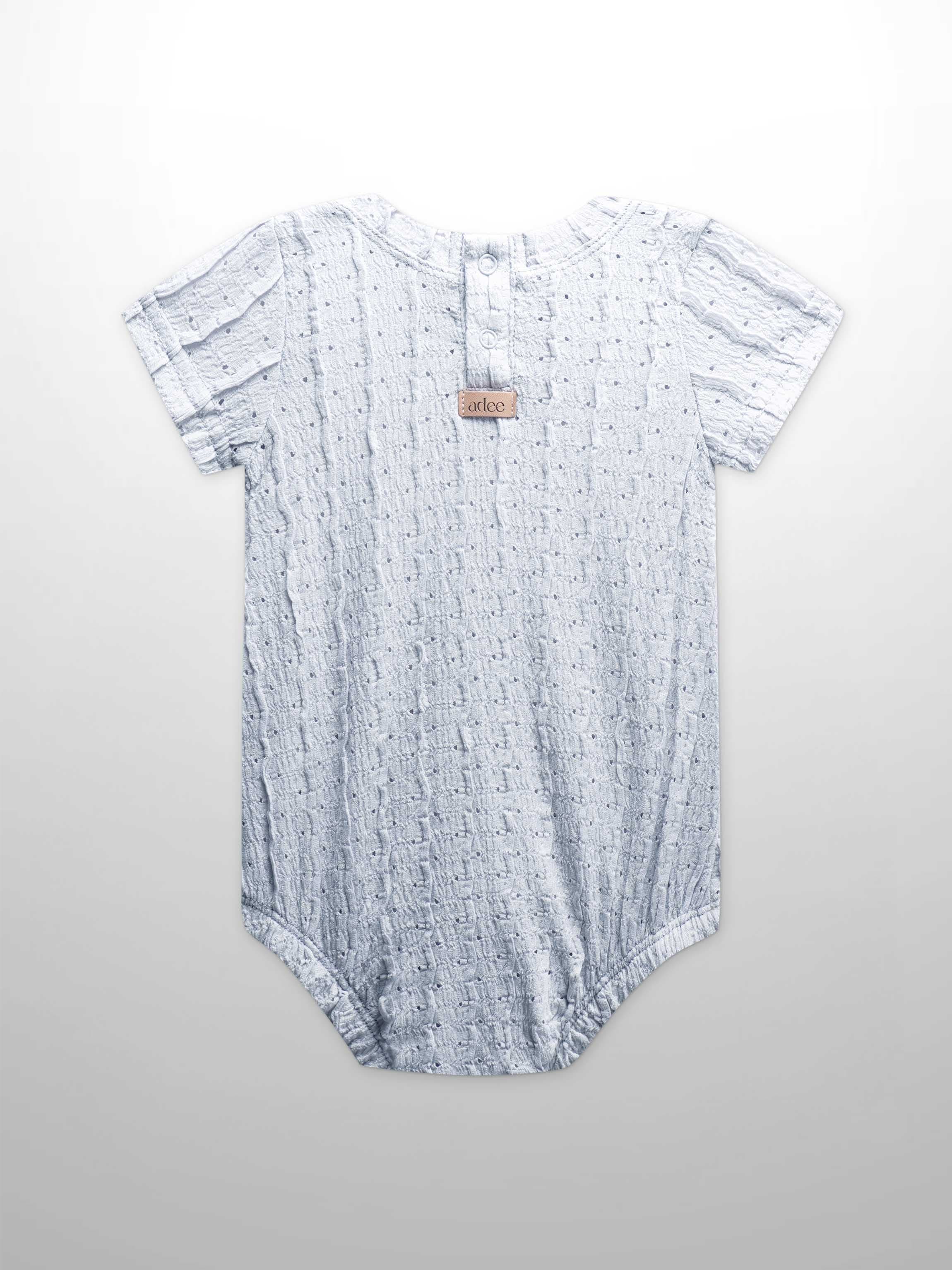 Ruffled Pointelle Romper- Light Blue