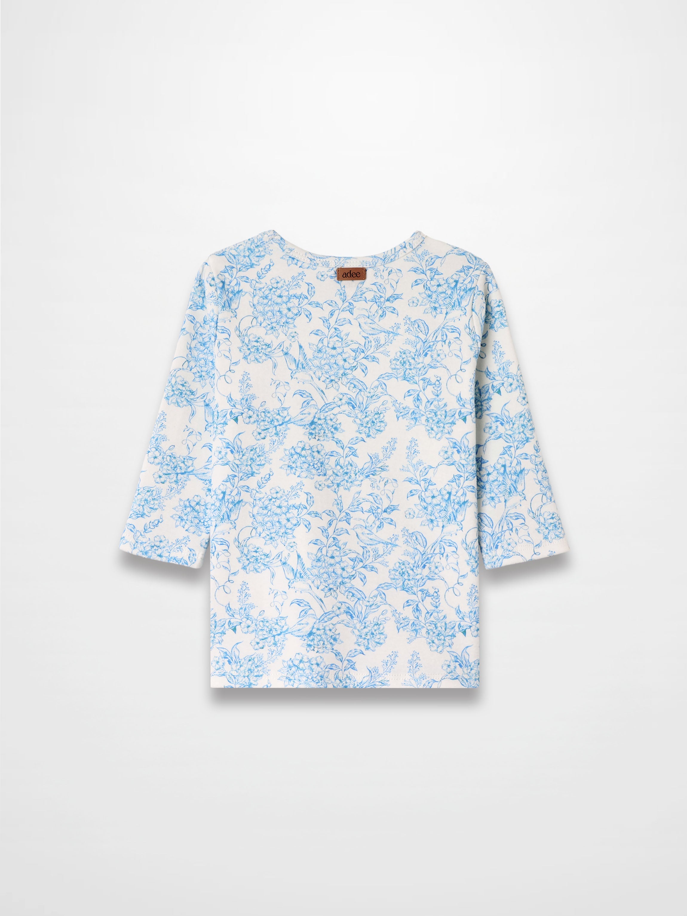 Blue Flowered 3/4 Sleeve T-shirt