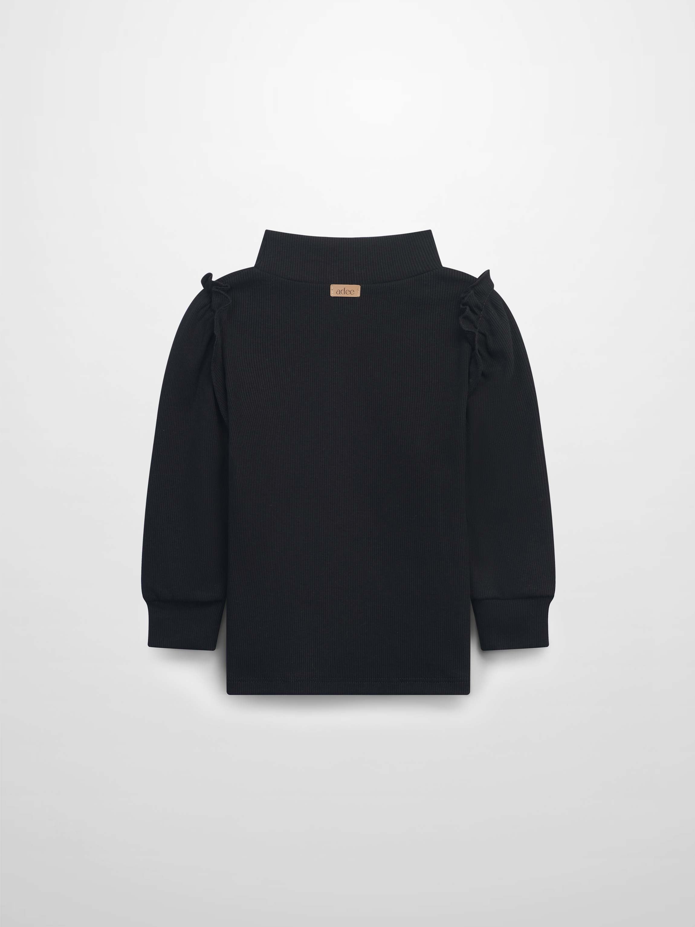 Ruffle Puff Sleeve Mock Neck Shirt - Black