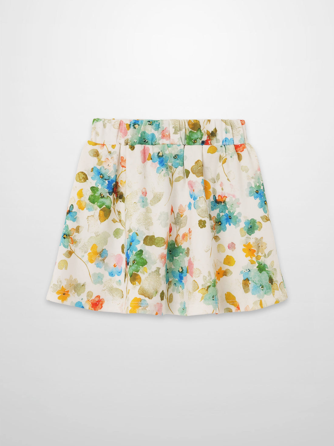 Pastel Flower Skirt featuring watercolor florals on a white background.