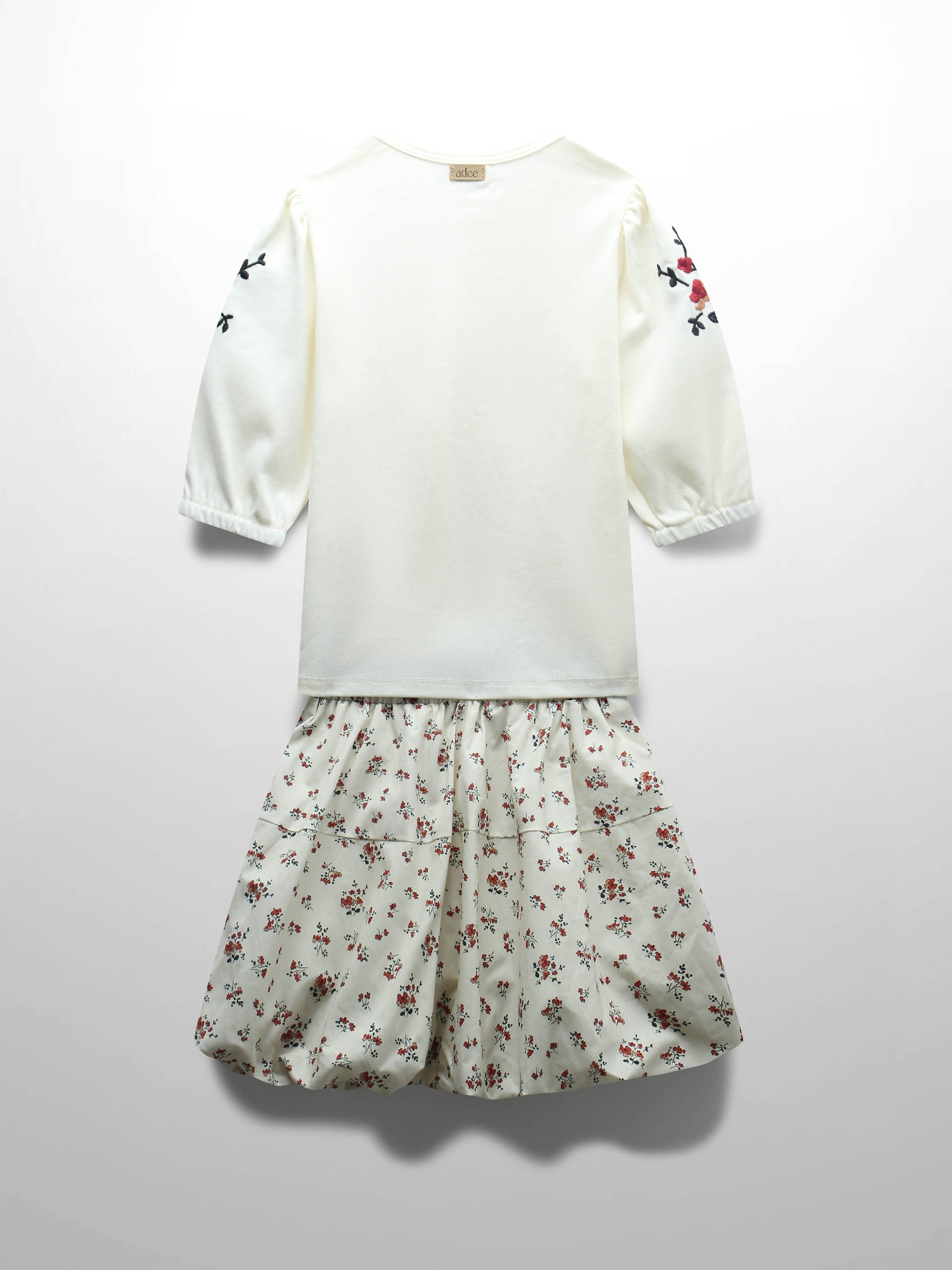 Floral Bubble Skirt with 3/4 Sleeve T-shirt