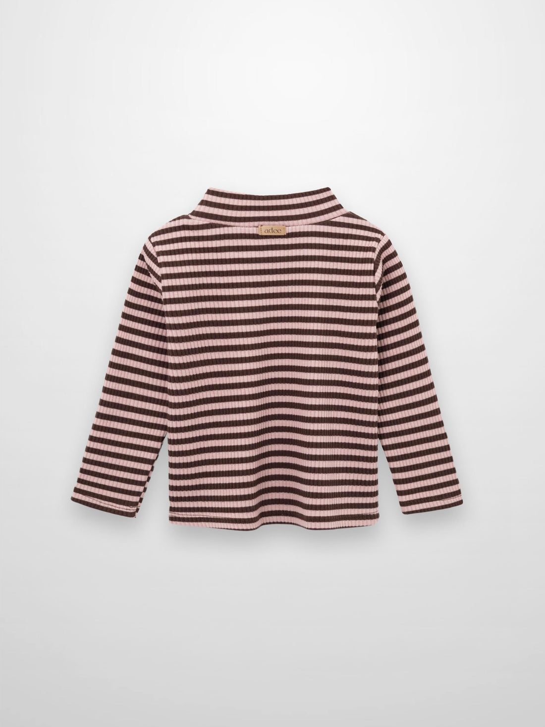 Striped Mock Neck T-Shirt - Brown & Pink