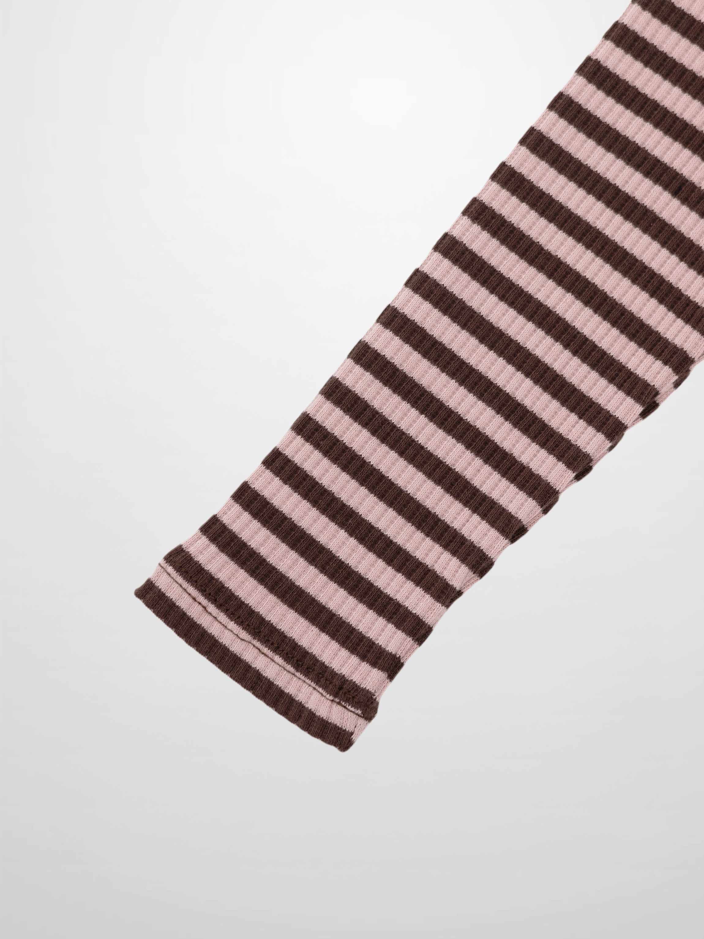 Striped Mock Neck T-Shirt - Brown & Pink