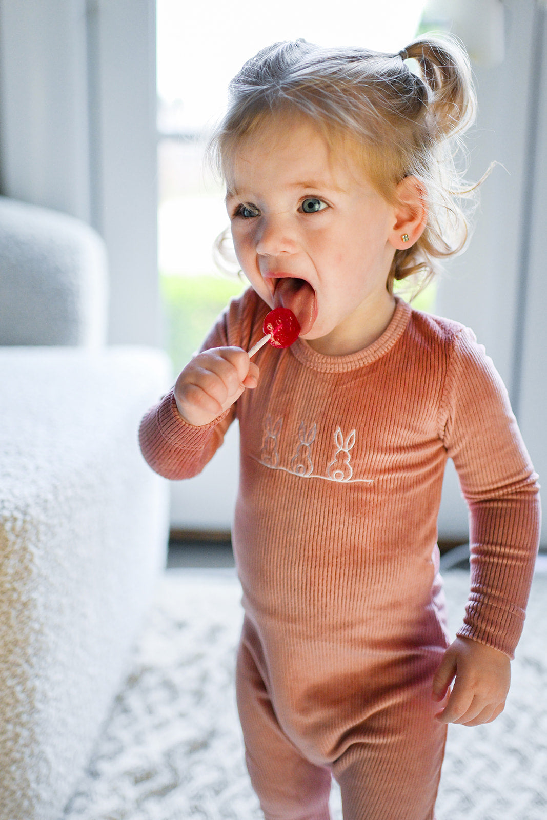 Embroidered Bunny Stretchy - Pink
