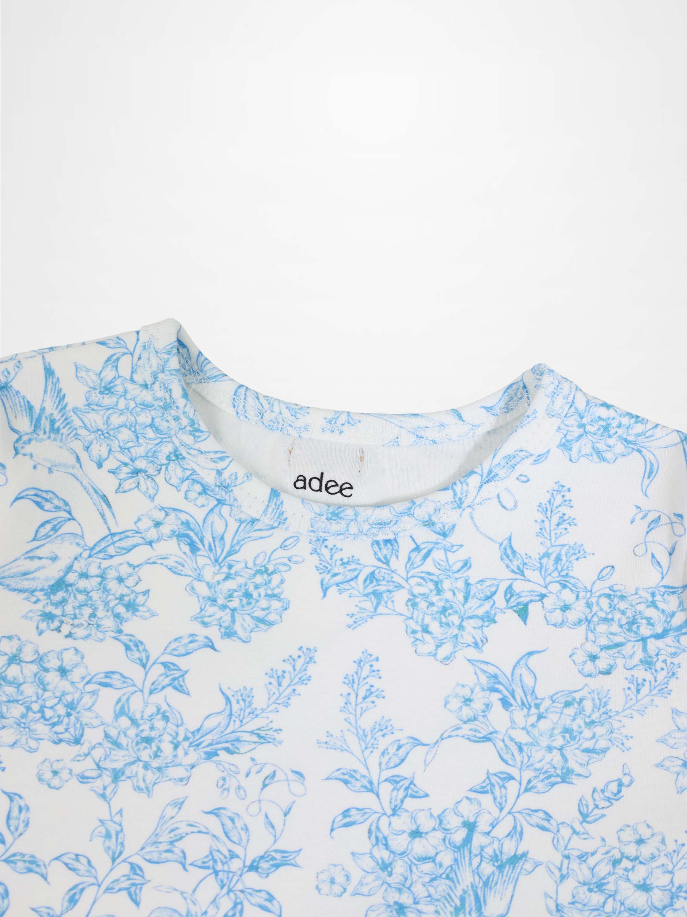Blue Flowered 3/4 Sleeve T-shirt
