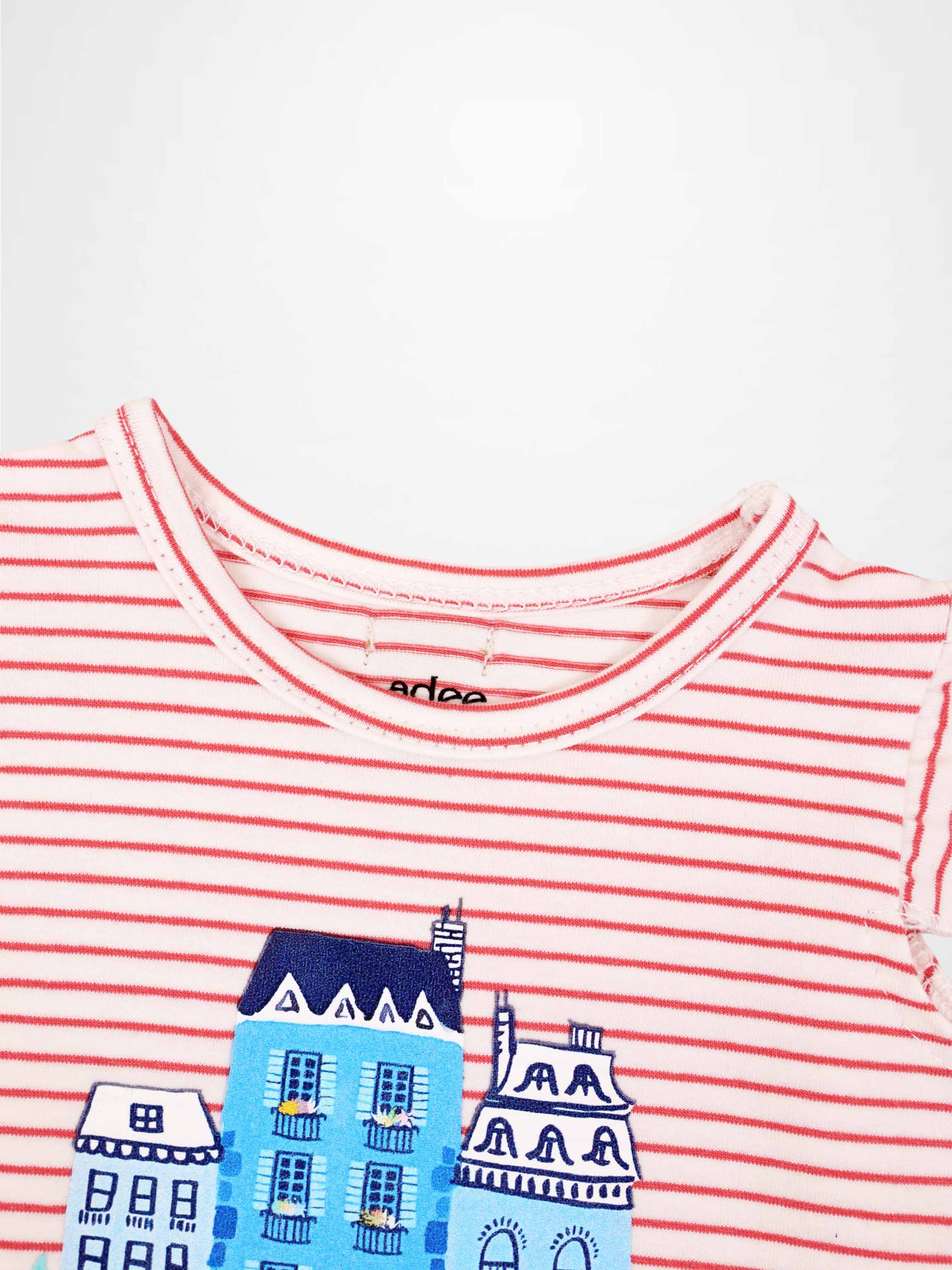 Little Paris Bloomers & Tank Set - Ruffles by Adee; white top with red stripes and blue city print