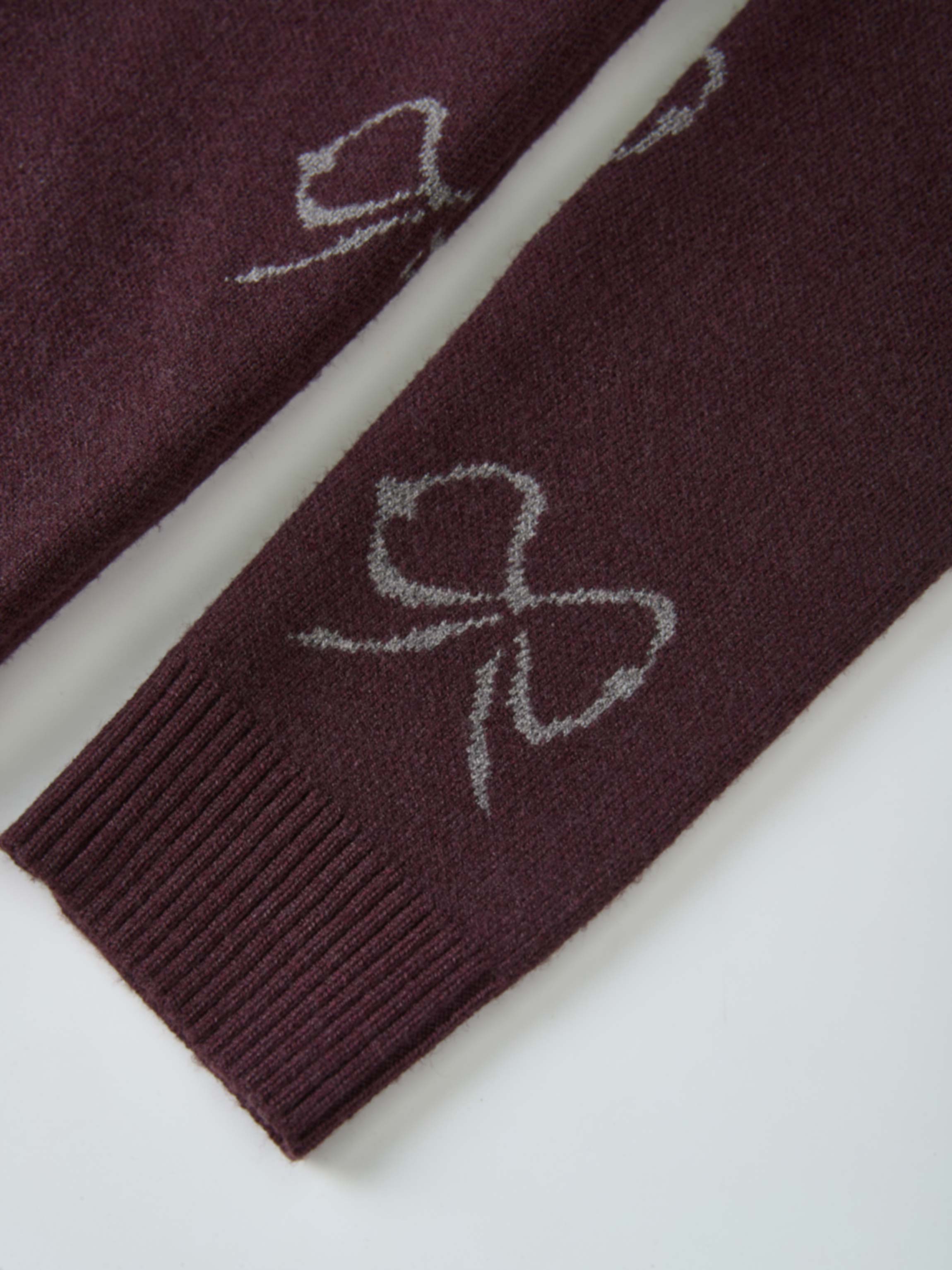 Bow Knit Sweater burgundy for girls, dressy top by Adee with white bow motif