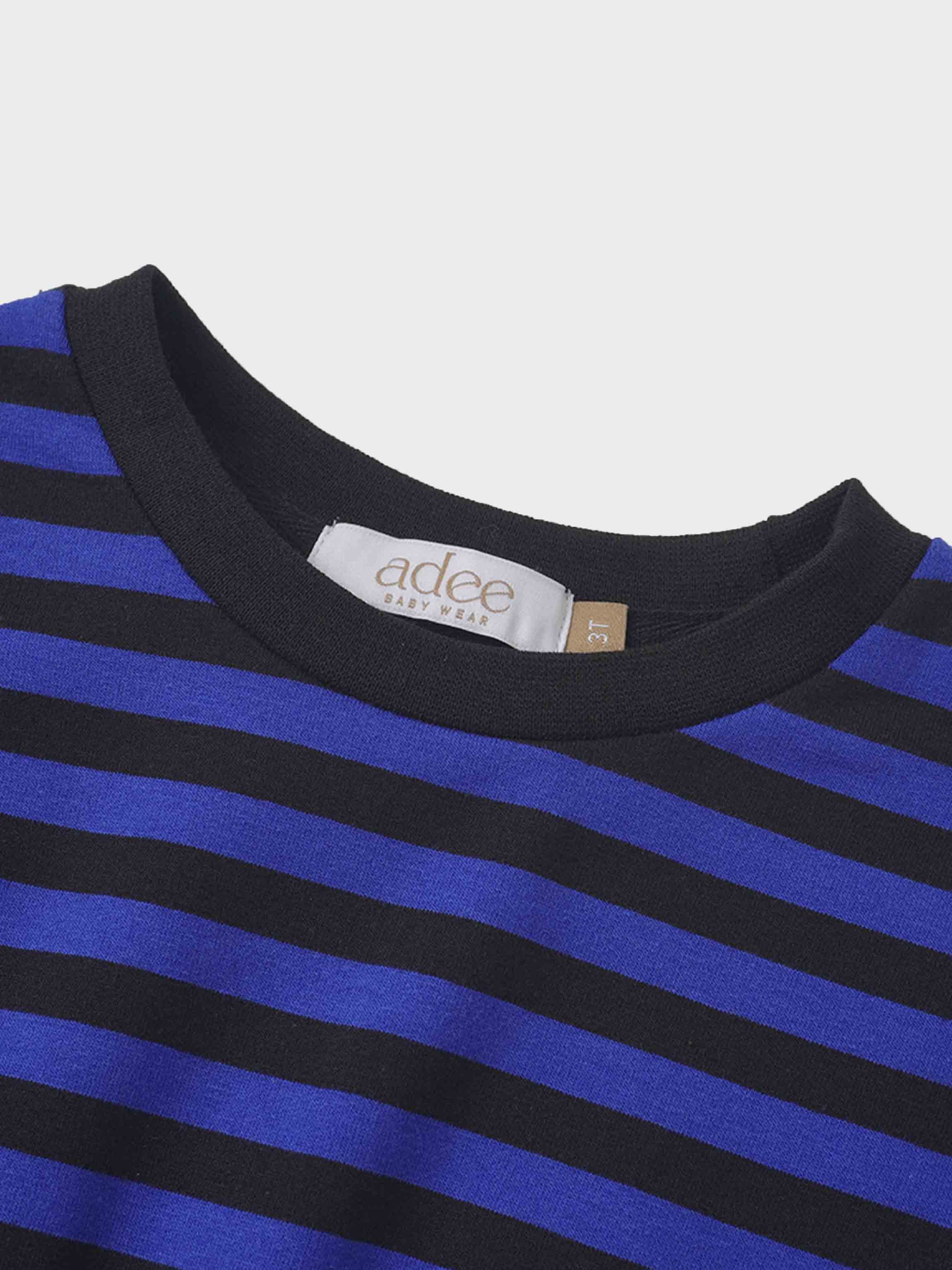 Striped Drawstring Dress - Blue & Black