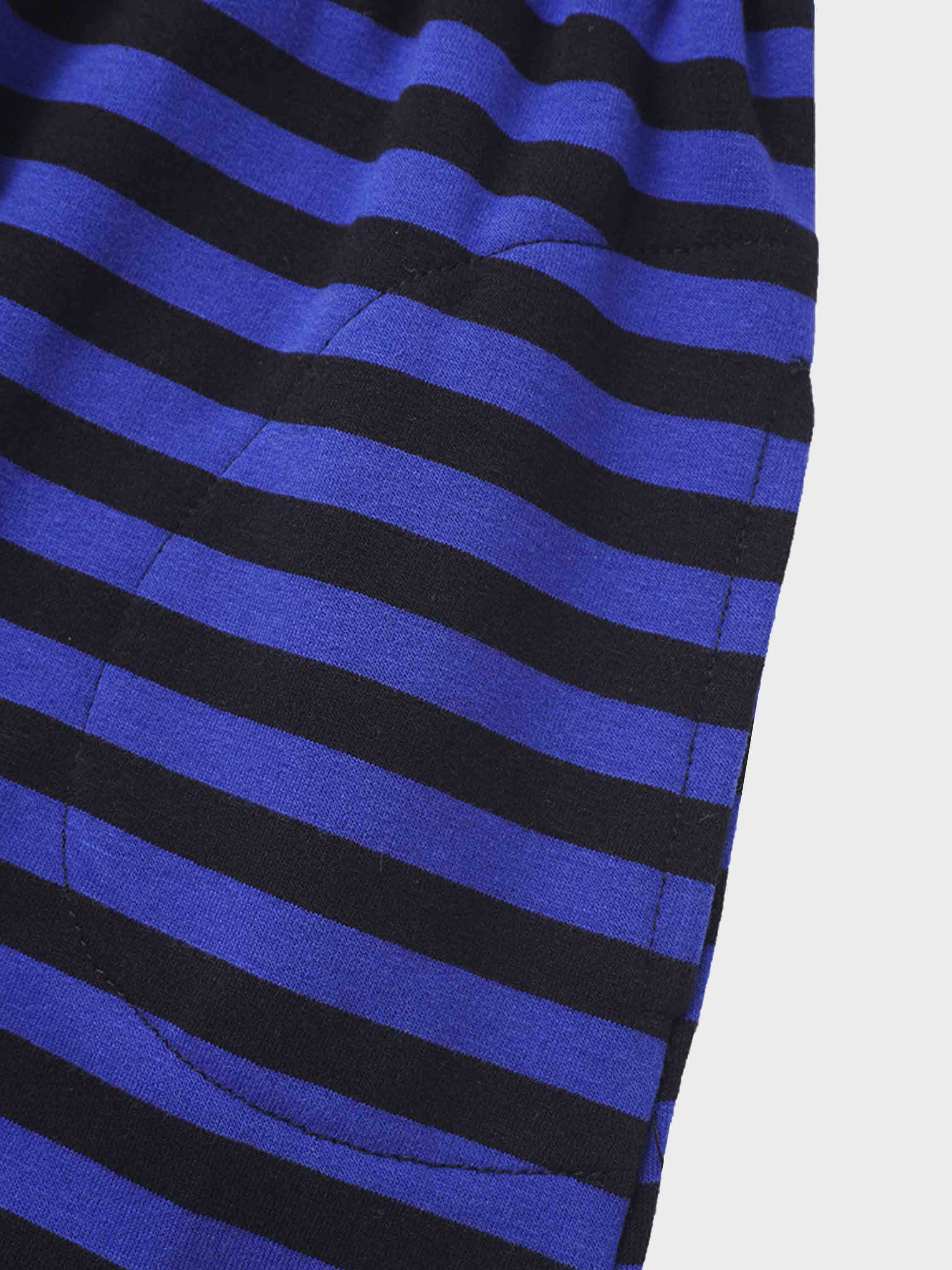 Striped Drawstring Dress - Blue & Black