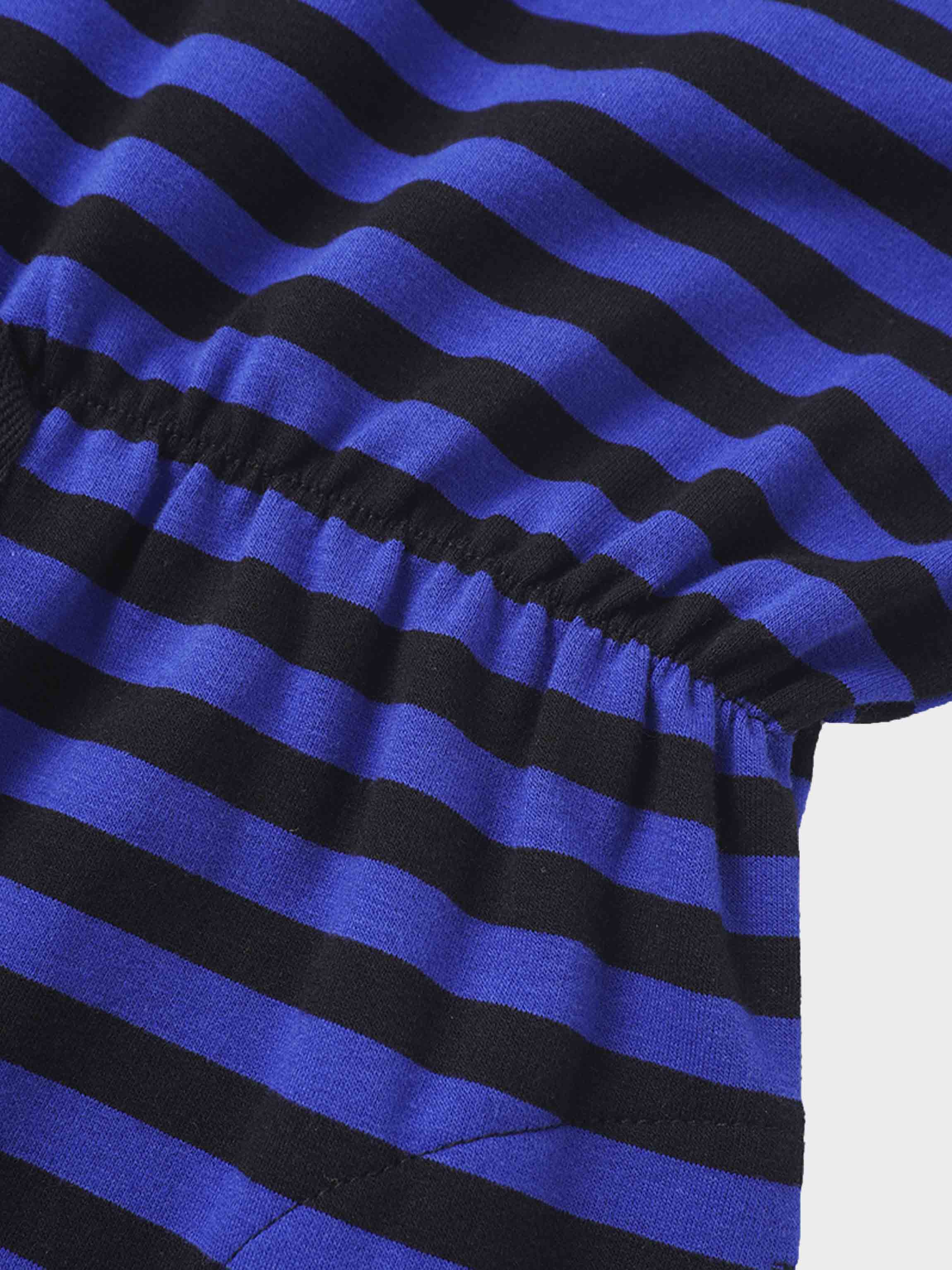Striped Drawstring Dress - Blue & Black