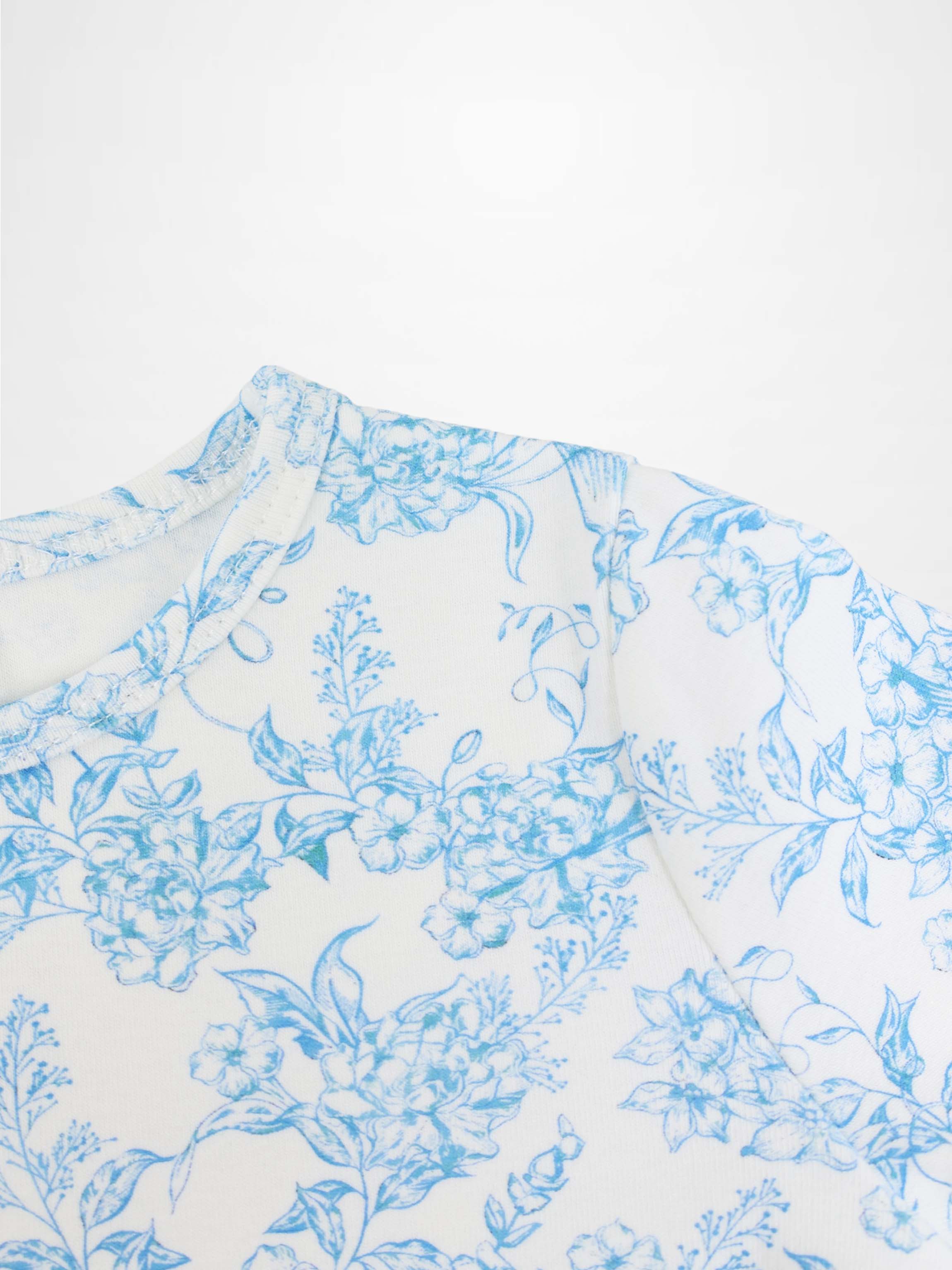 Blue Flowered 3/4 Sleeve T-shirt