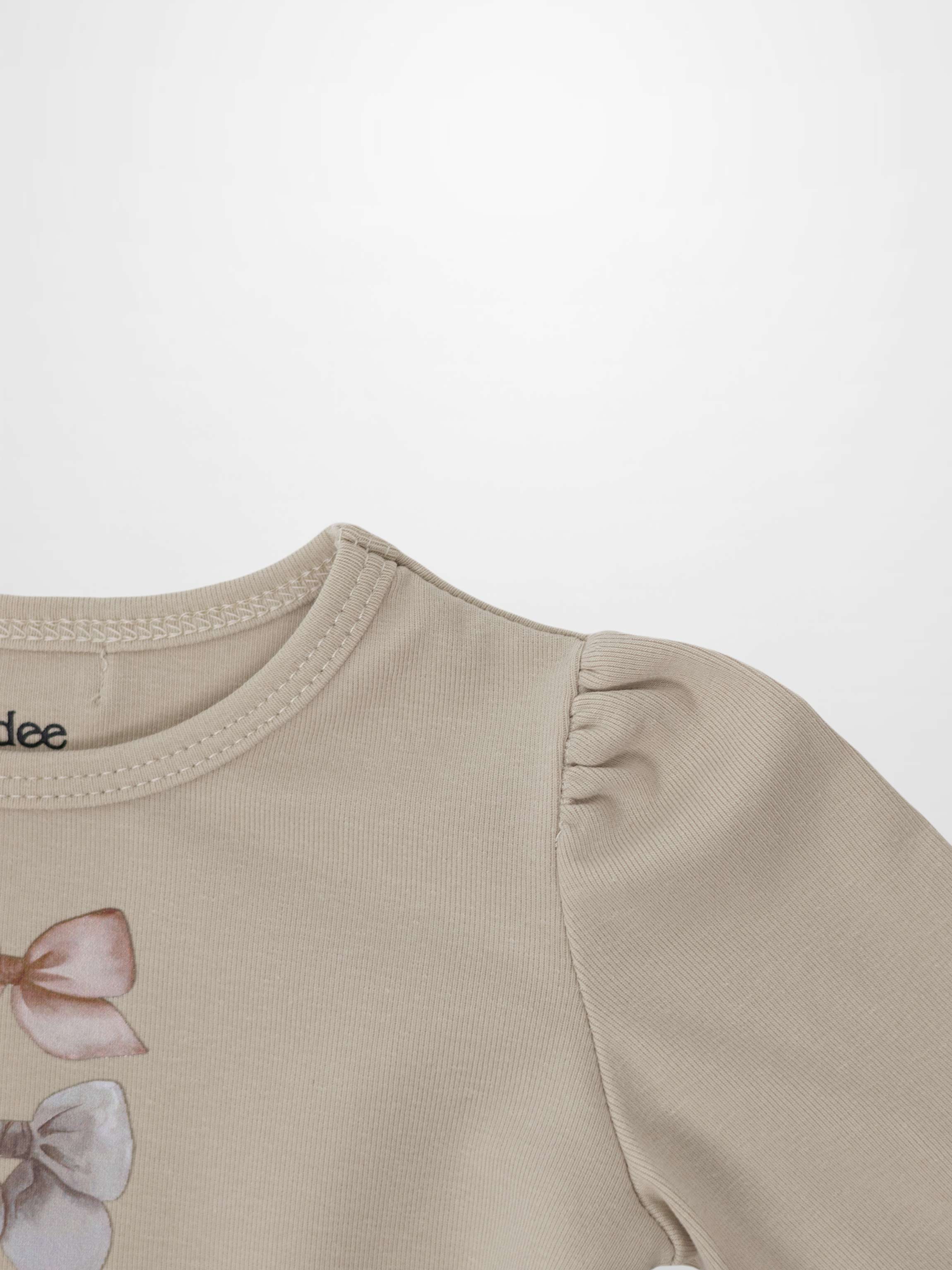 Ribbed Bow Shirt - Taupe