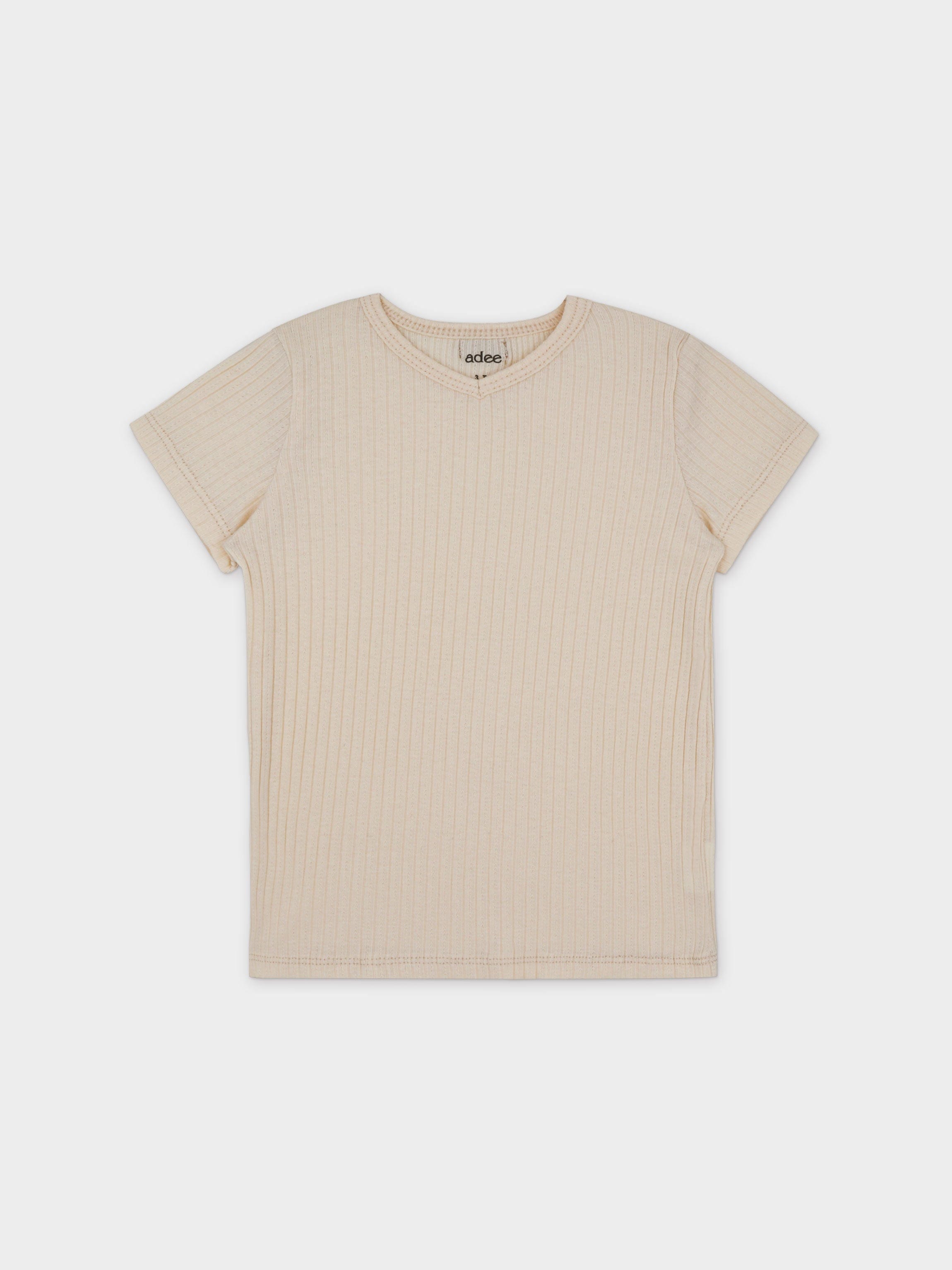 Pointelle V-Neck Short Set-Ivory
