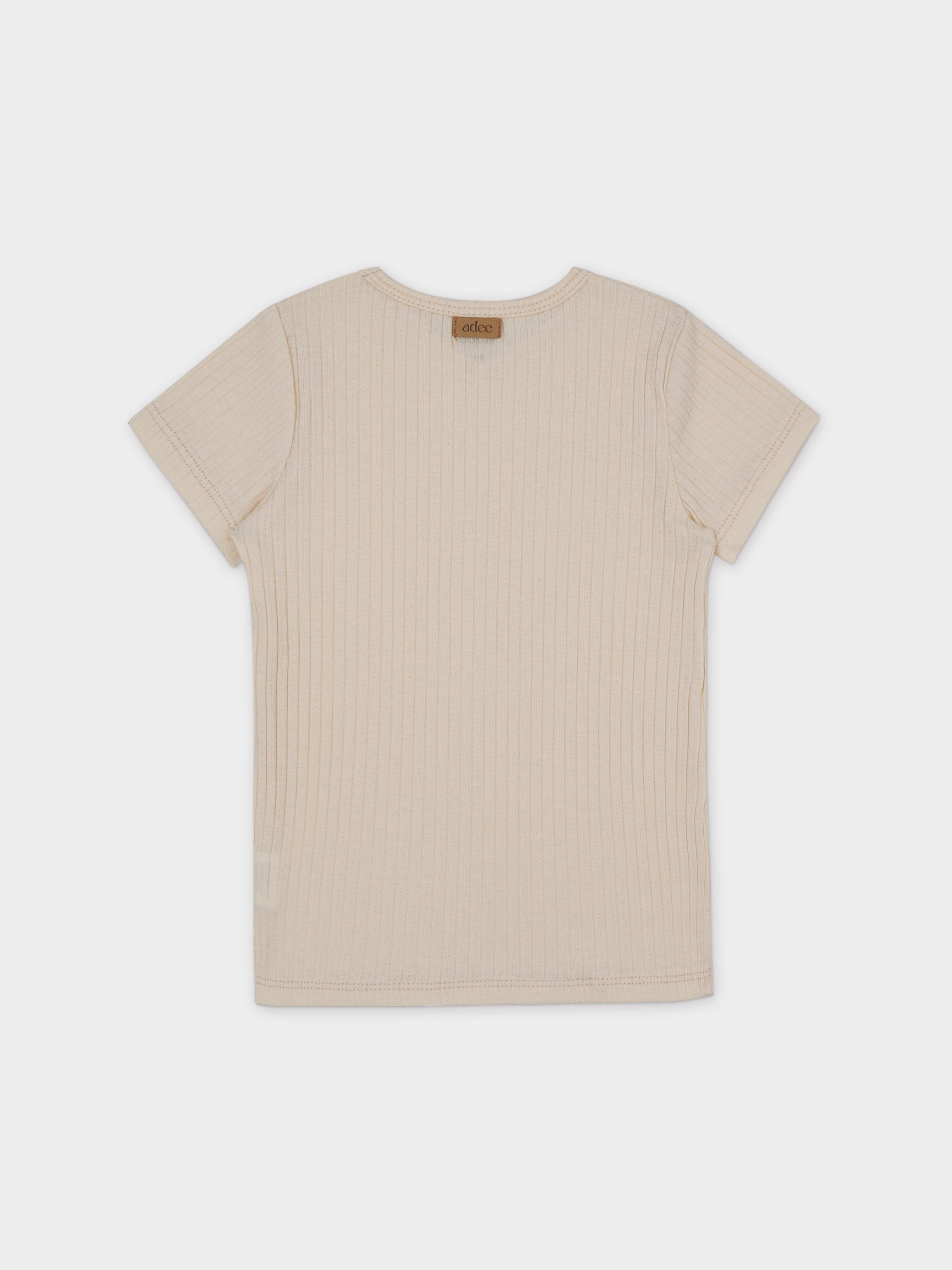 Pointelle V-Neck Short Sleeve Shirt-Ivory