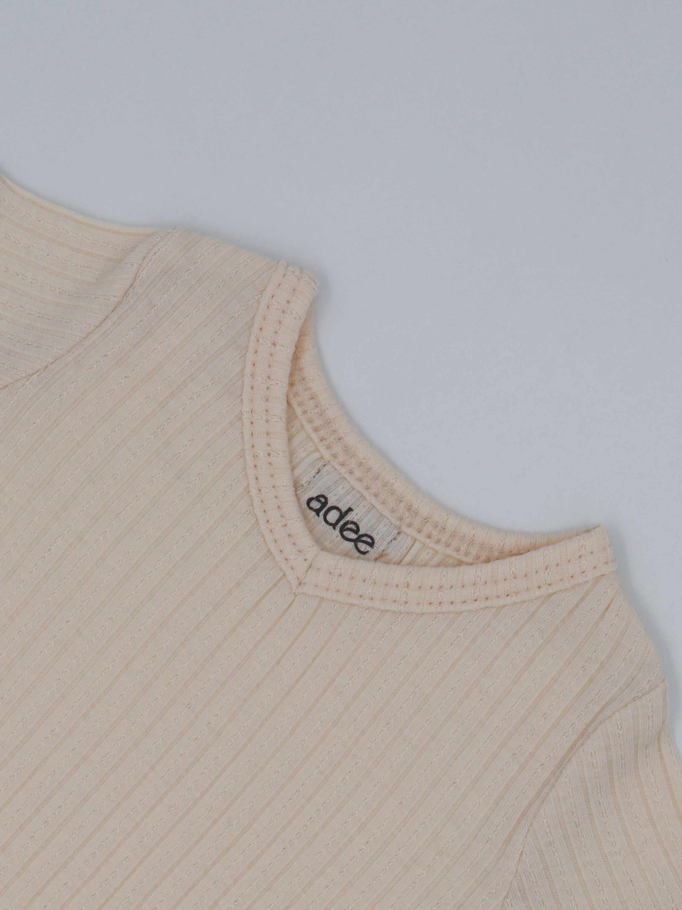 Pointelle V-Neck Short Sleeve Shirt-Ivory