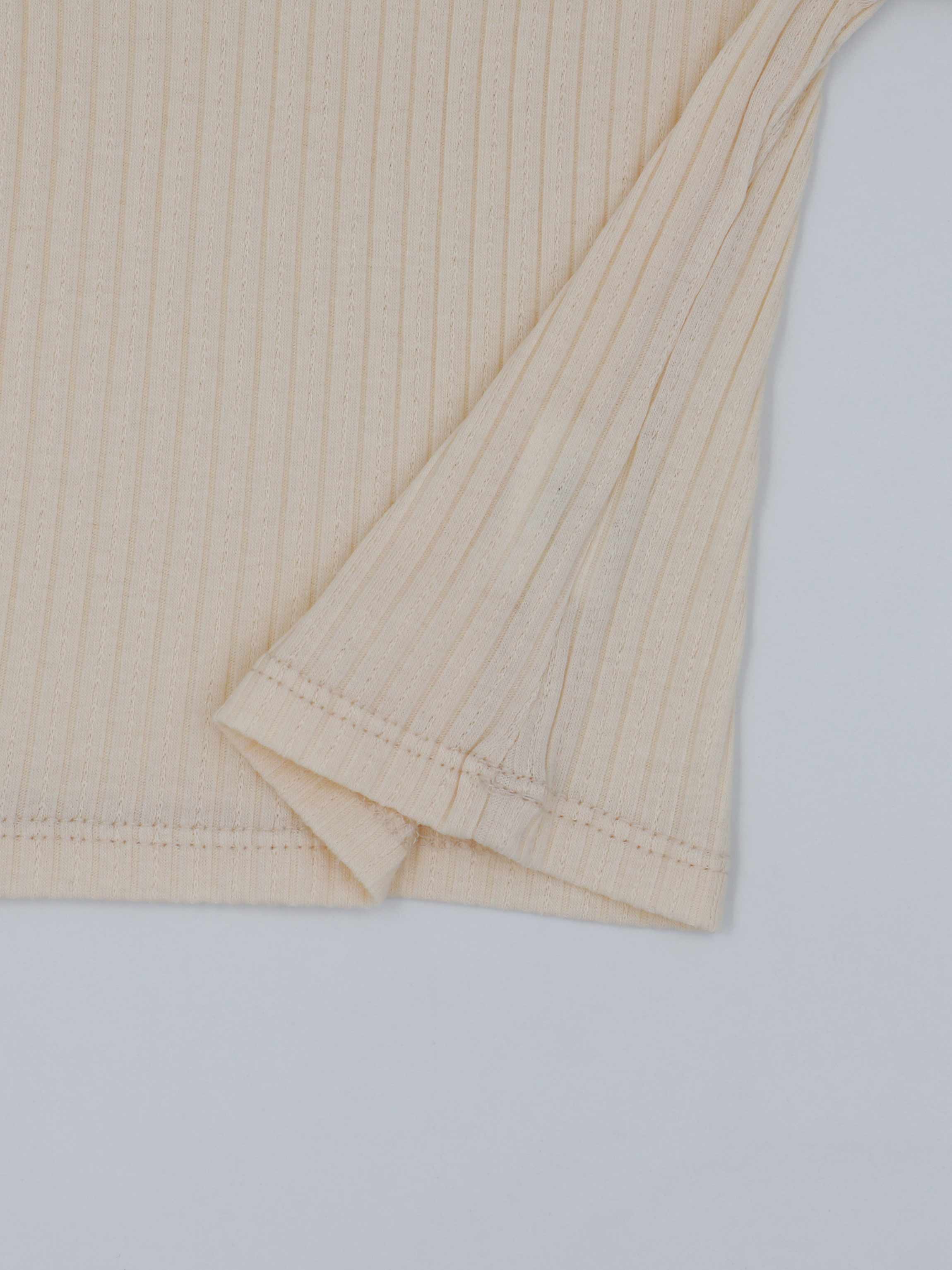 Pointelle V-Neck Short Sleeve Shirt-Ivory