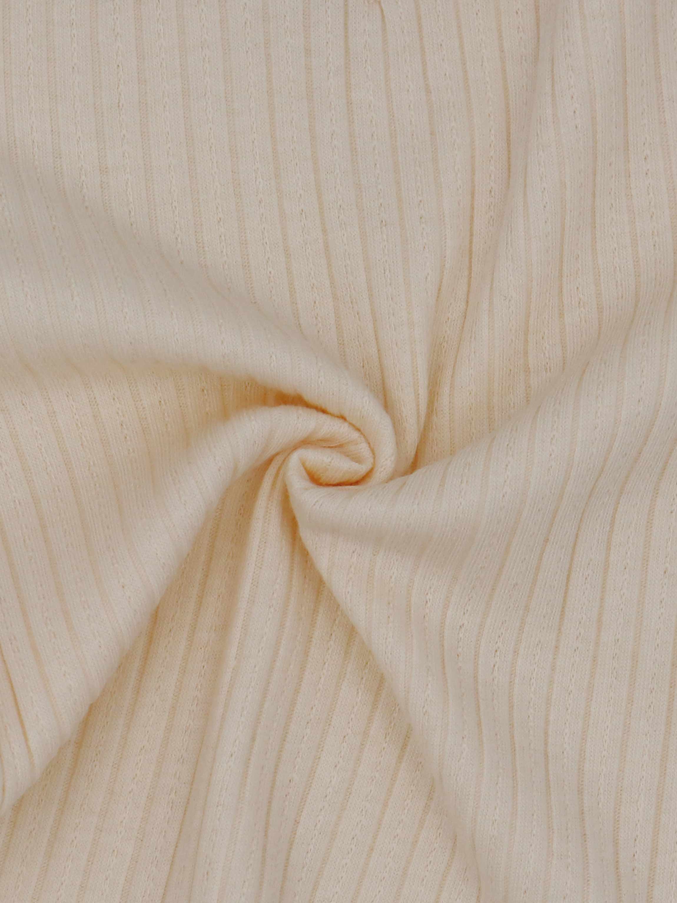 Pointelle V-Neck Short Sleeve Shirt-Ivory
