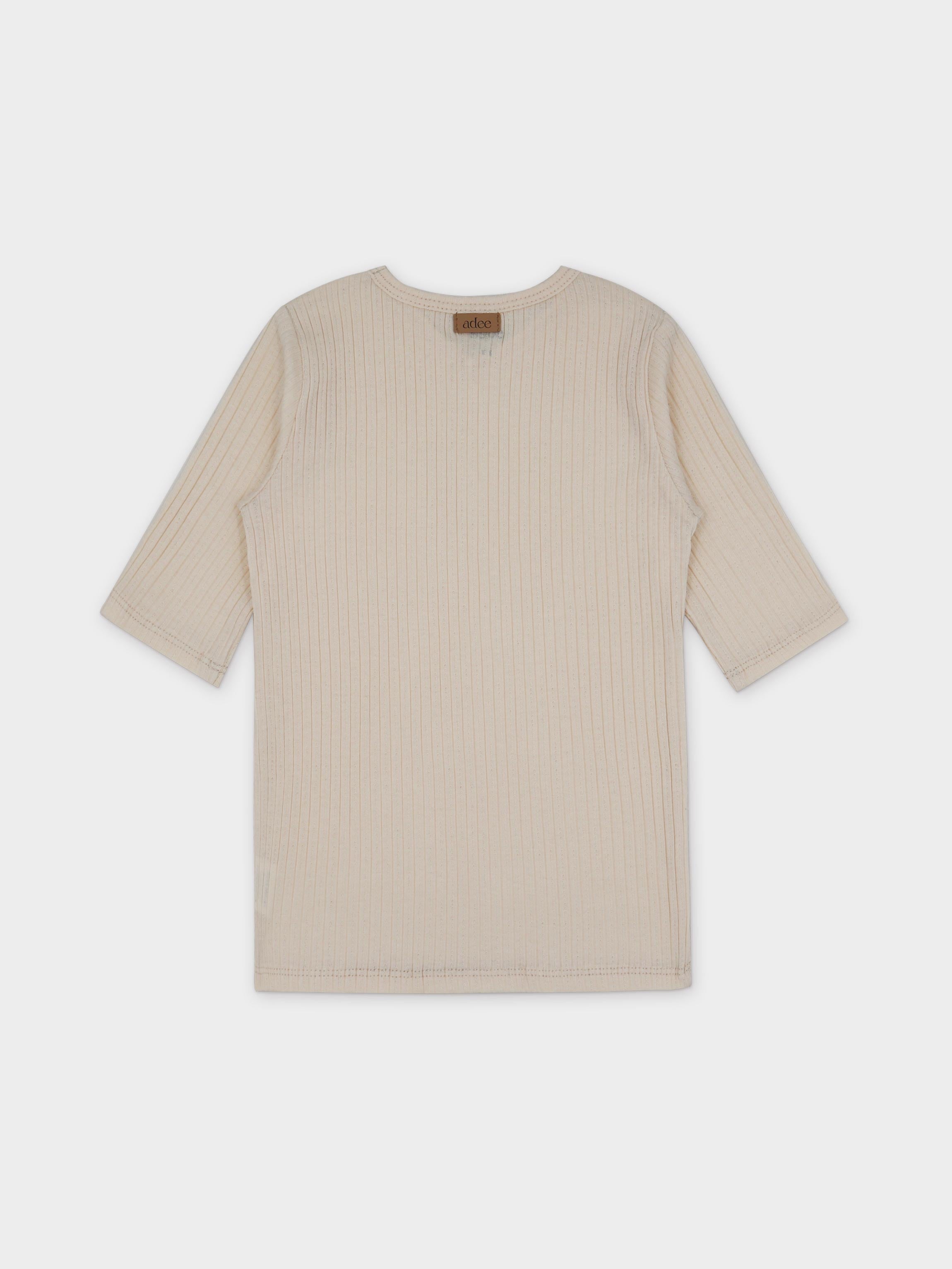 Pointelle V-Neck Short Sleeve Shirt & Skirt-Ivory