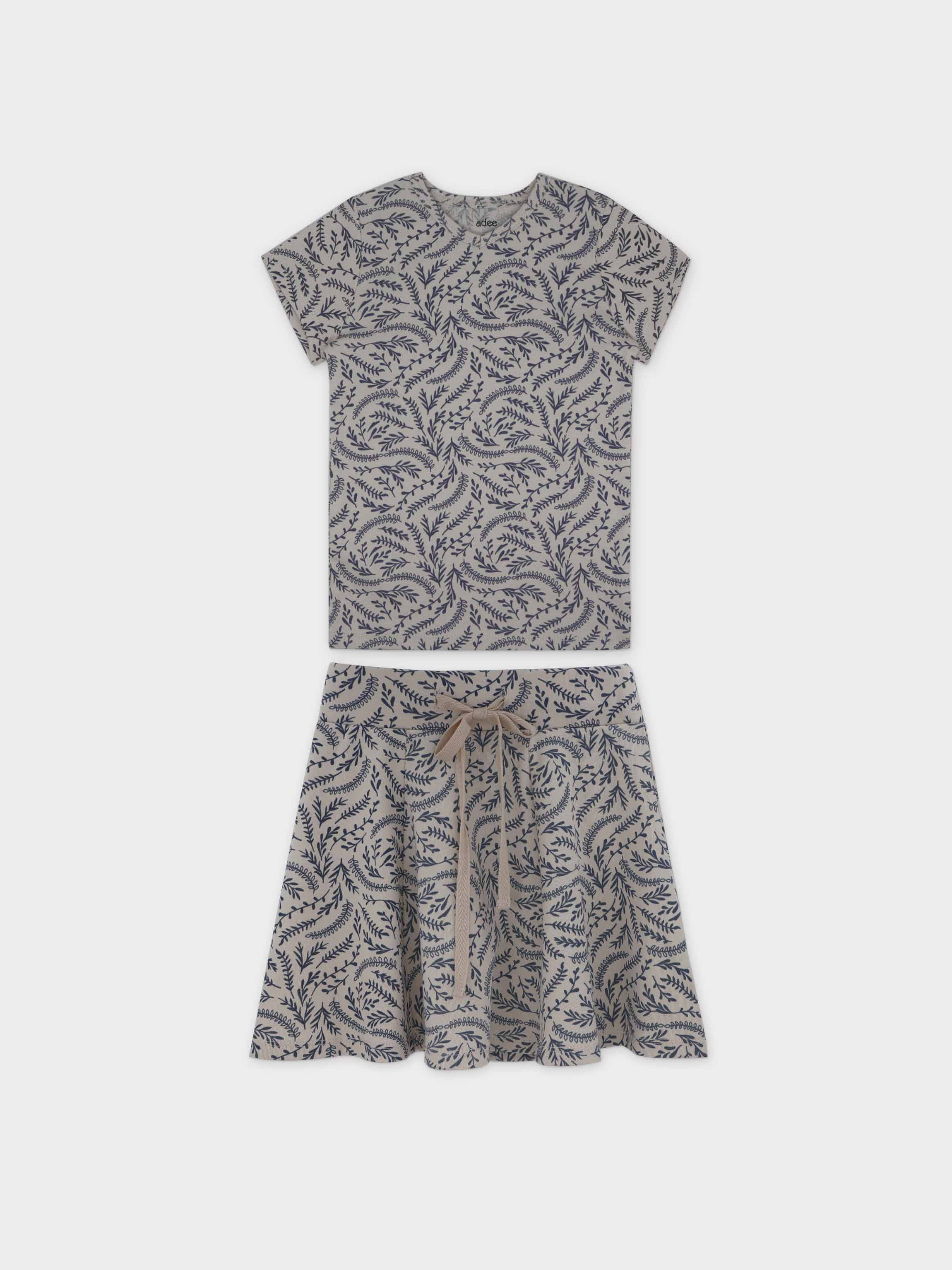 Paisley Short Sleeve Shirt & Skirt-Blue