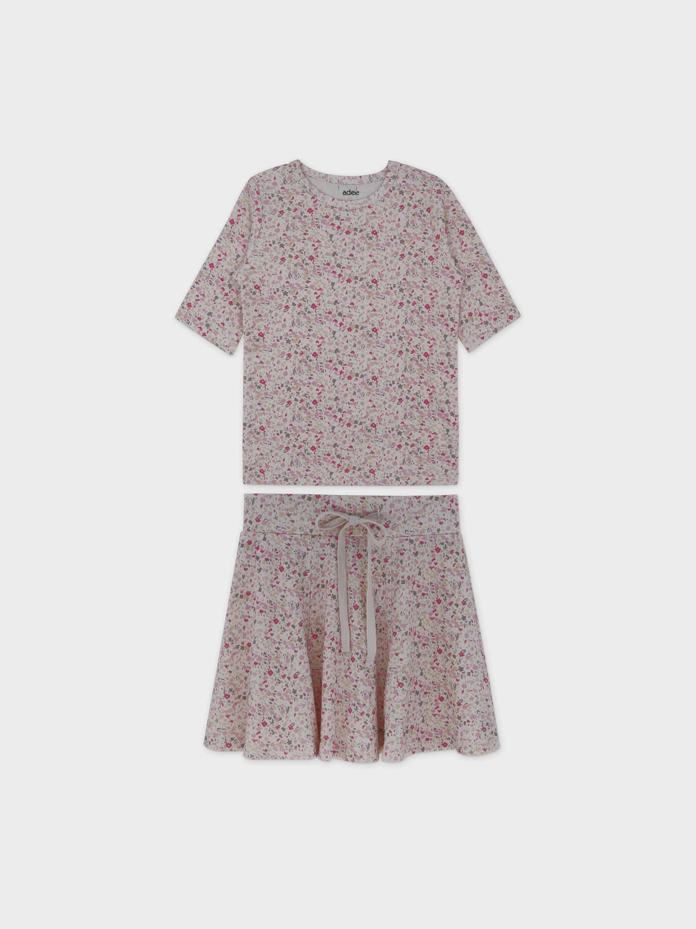 Water Color 3/4 Sleeve Shirt & Skirt-Pink