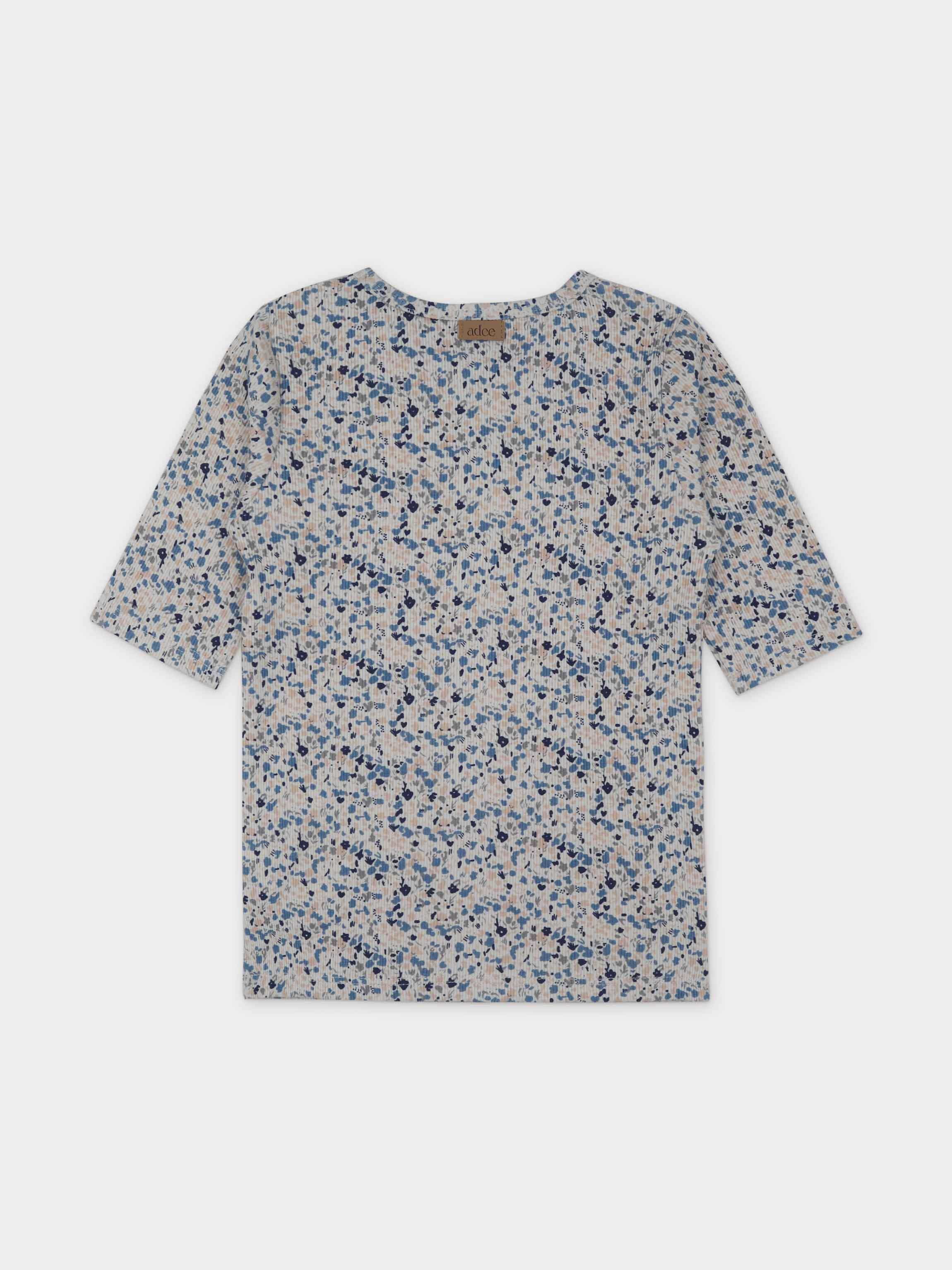 Water Color 3/4 Sleeve Shirt & Skirt-Blue