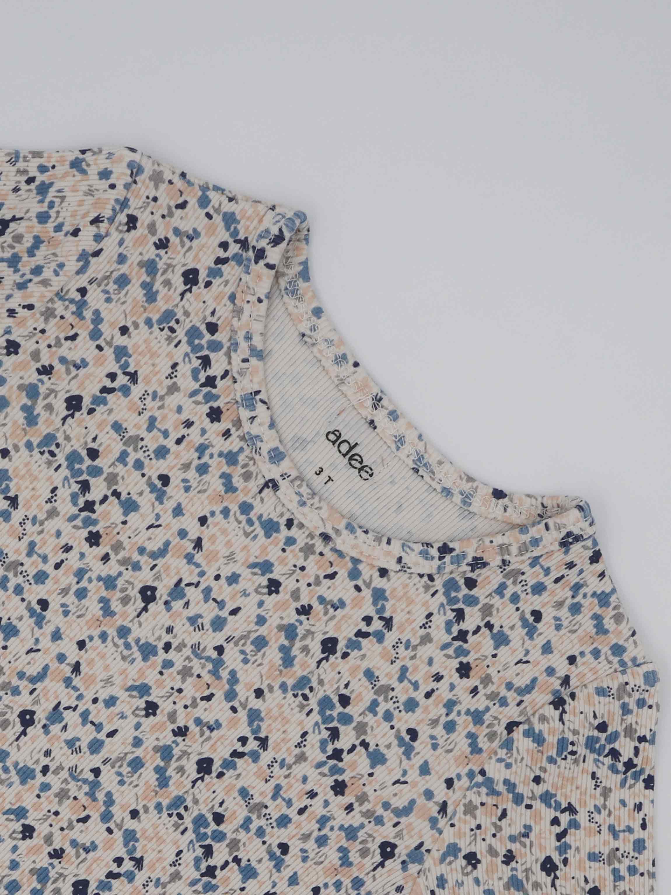 Water Color 3/4 Sleeve Shirt & Skirt-Blue