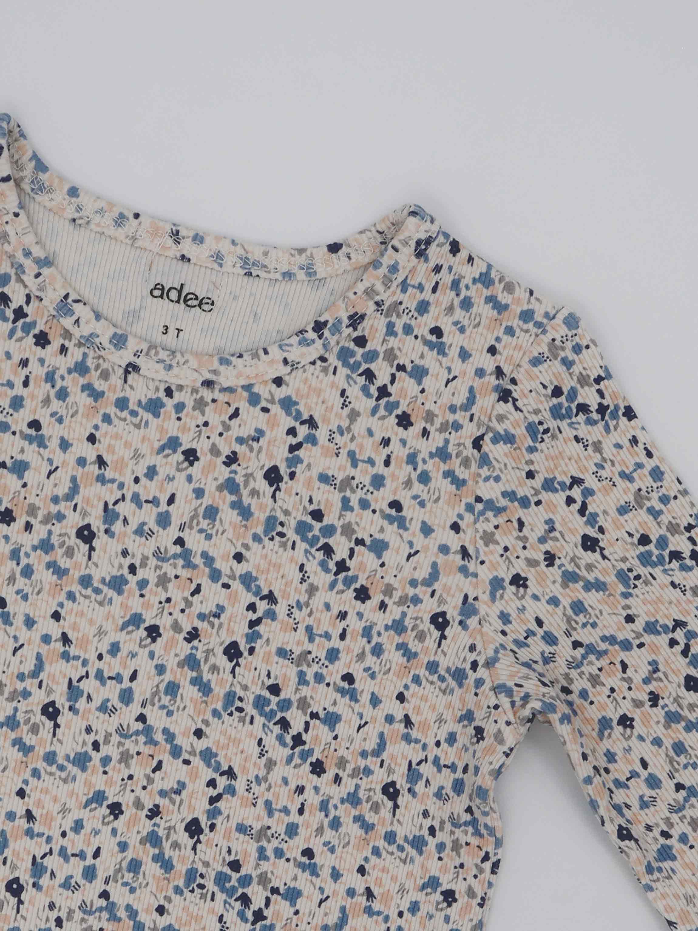 Water Color 3/4 Sleeve Shirt & Skirt-Blue